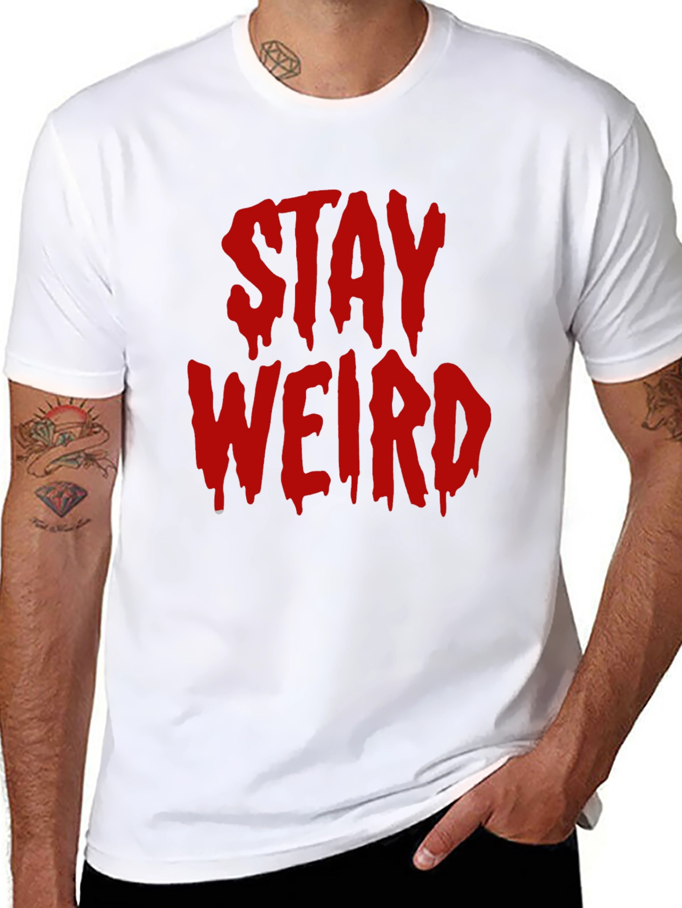 Black Stay Weird Graphic Tee - Black Cotton Blend view 8