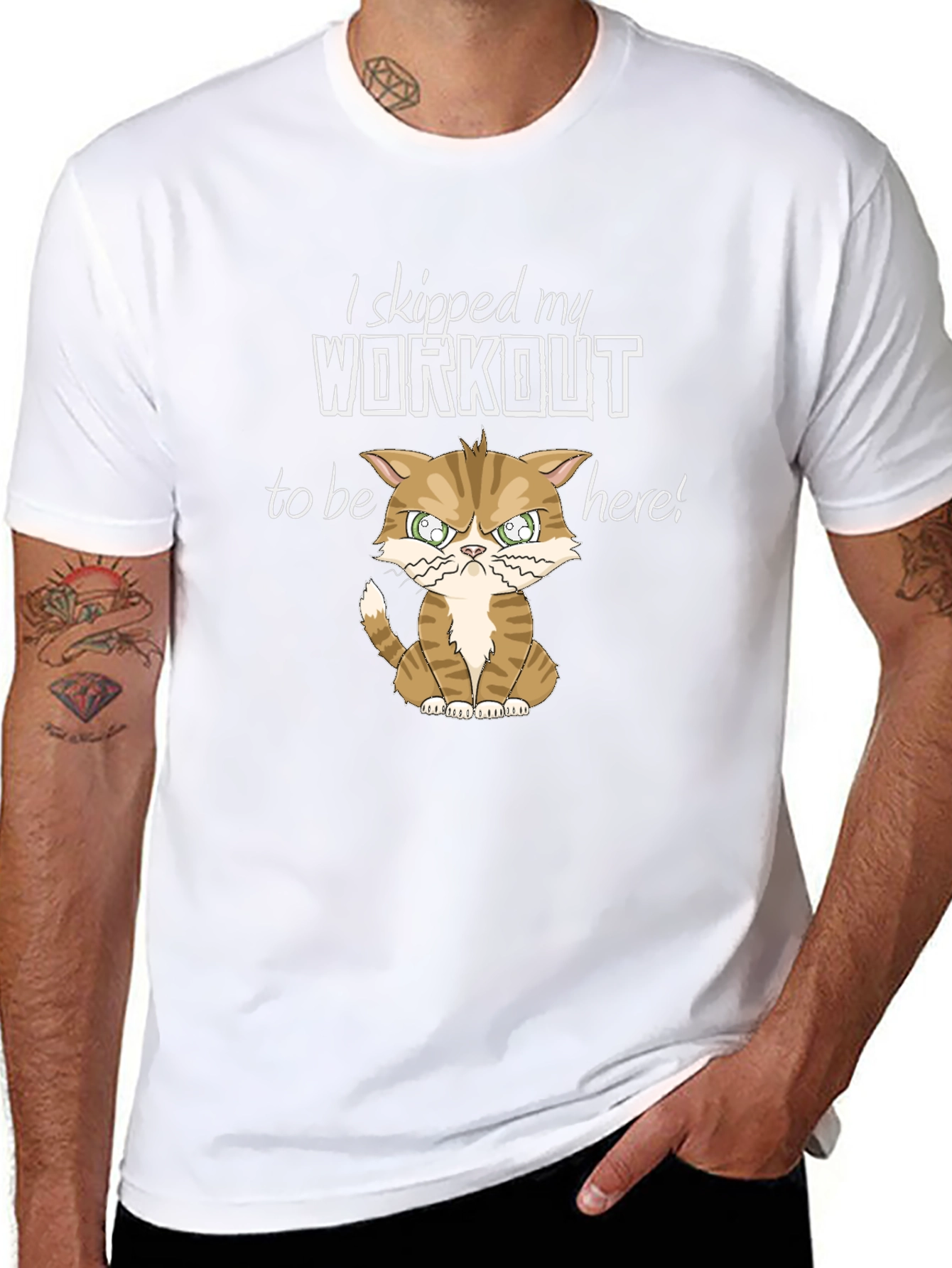 Black Skipped Workout Cat Graphic Tee -  Humorous Gym Shirt view 8
