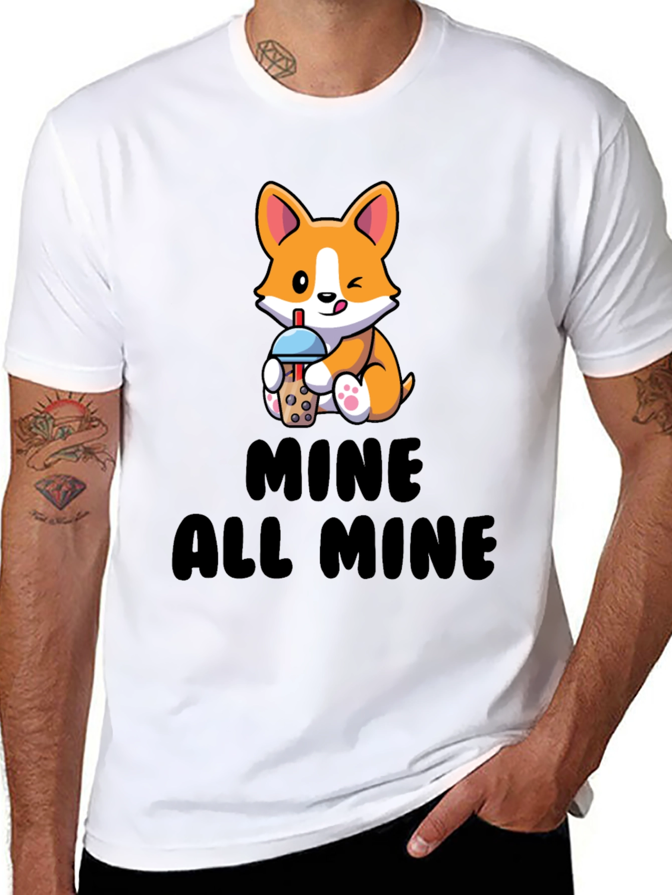 Black Cute Corgi Boba Tea T-Shirt - Mine All Mine view 8