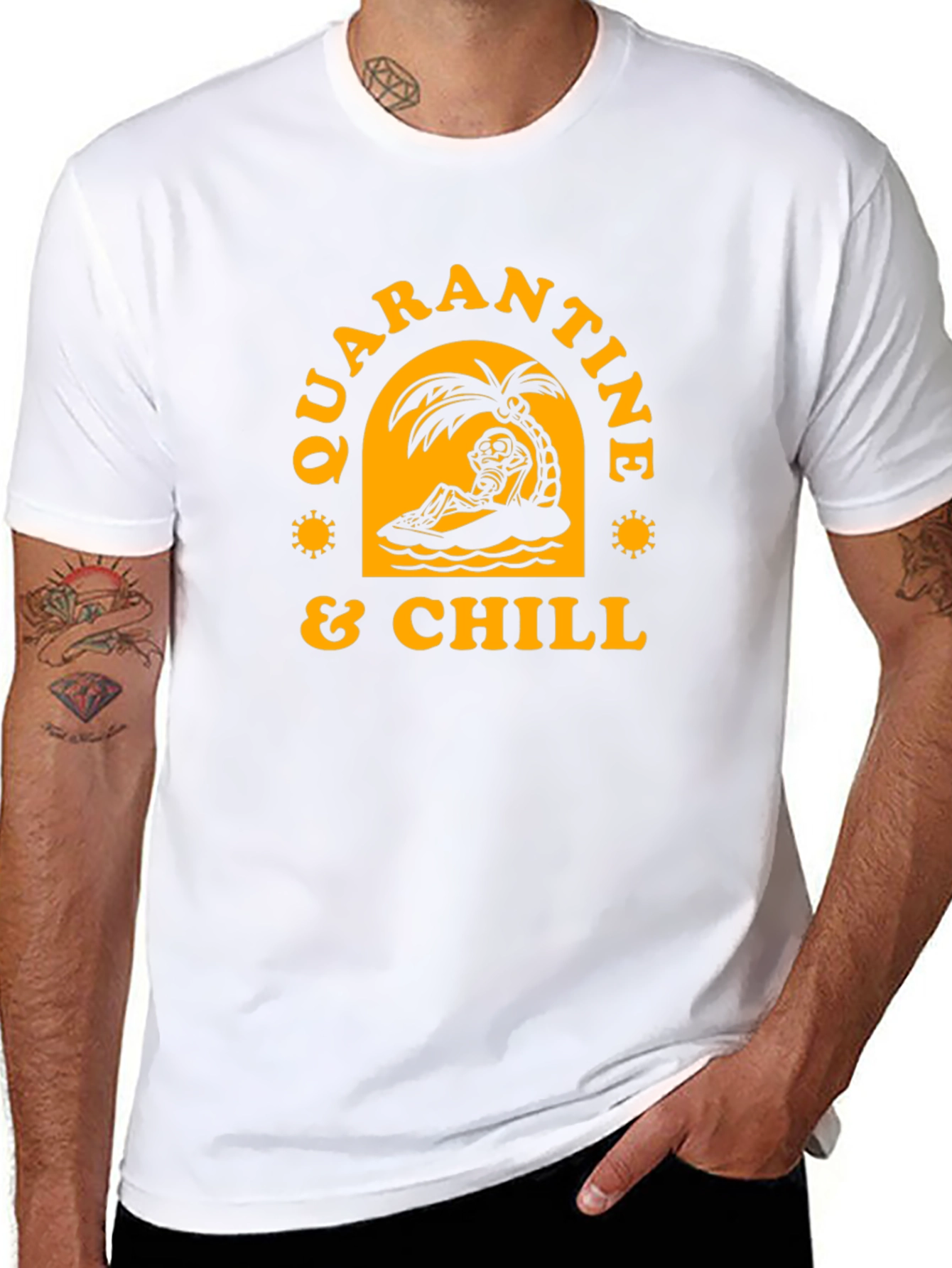 Black Quarantine & Chill Skeleton Graphic Tee view 8