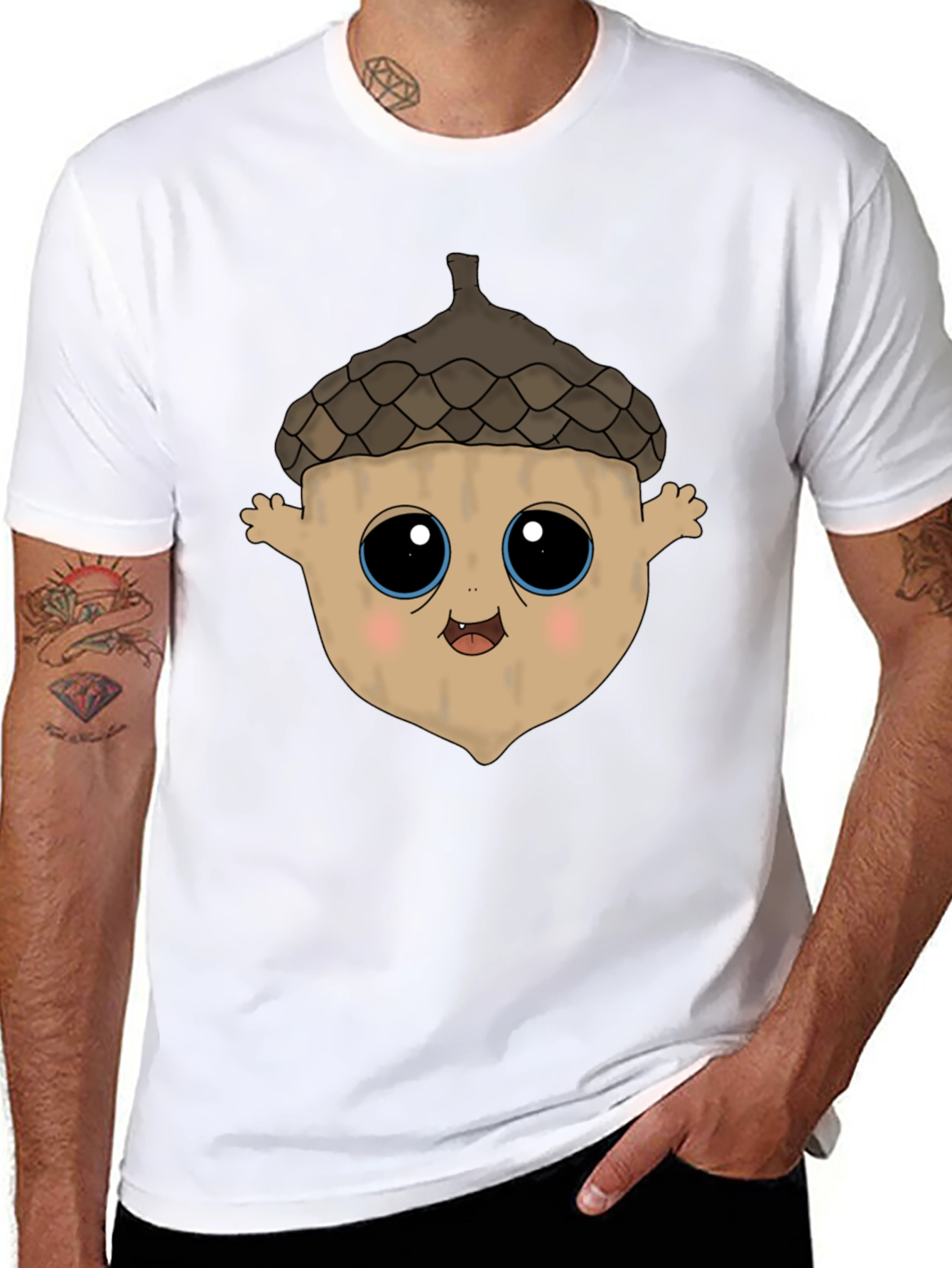 Black Cute Acorn Cartoon Graphic T-Shirt view 8