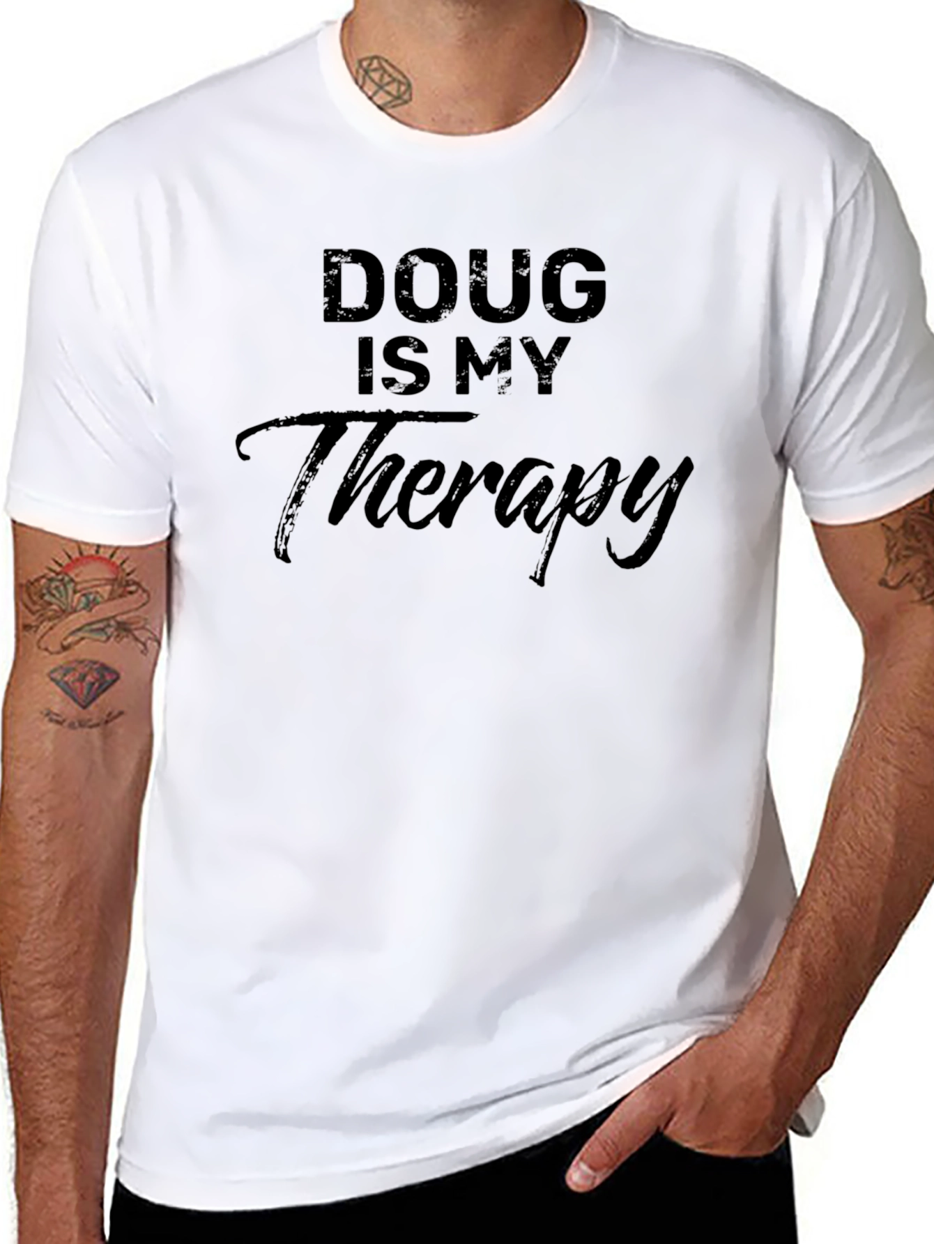 Black Doug Is My Therapy Black T-Shirt view 8