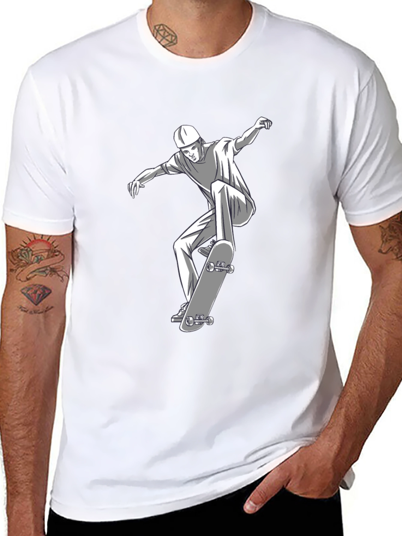 Black Skateboarding Graphic Tee - Black Cotton T-Shirt view 8