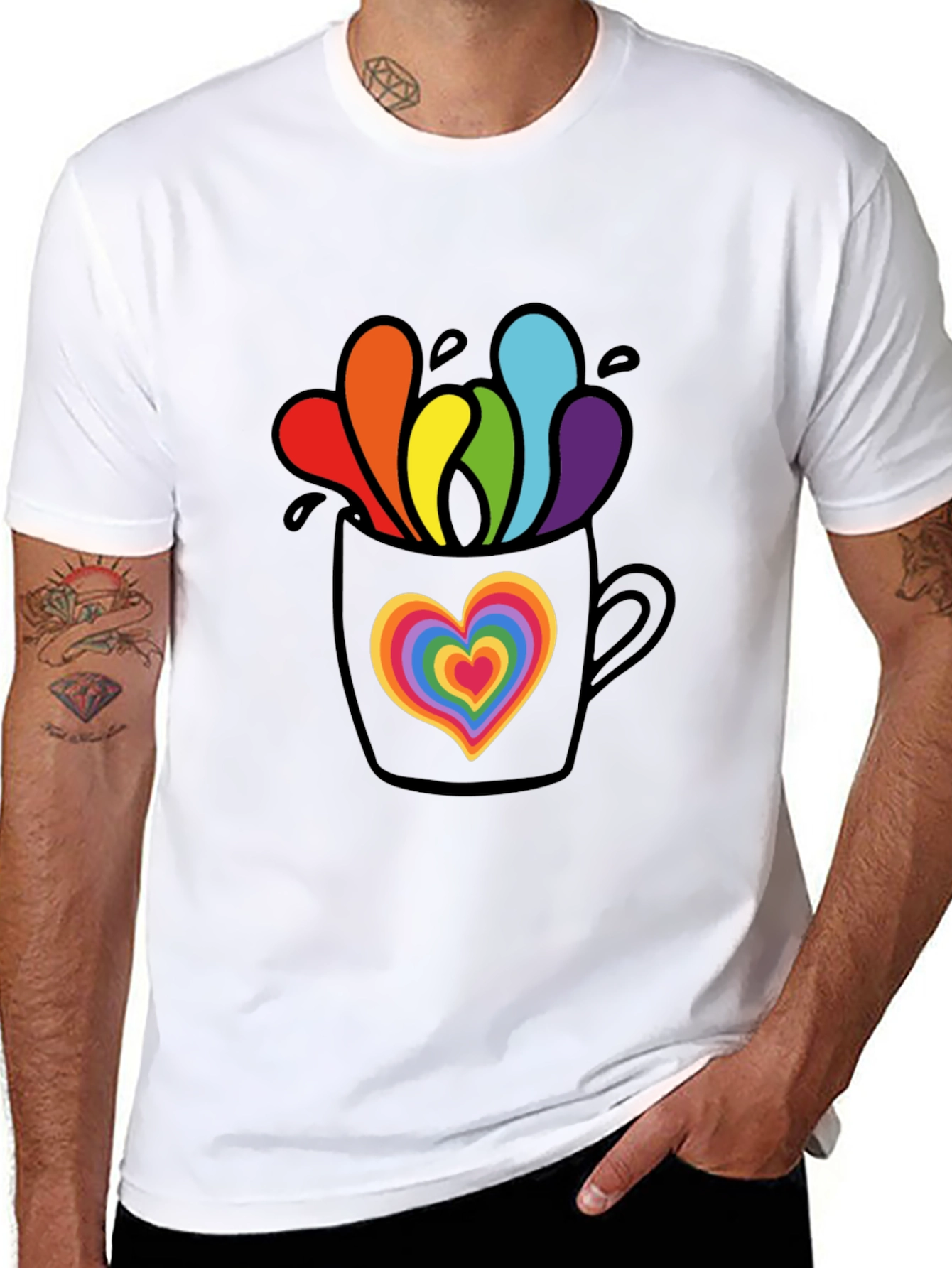 Black Rainbow Heart Mug Graphic Tee view 8