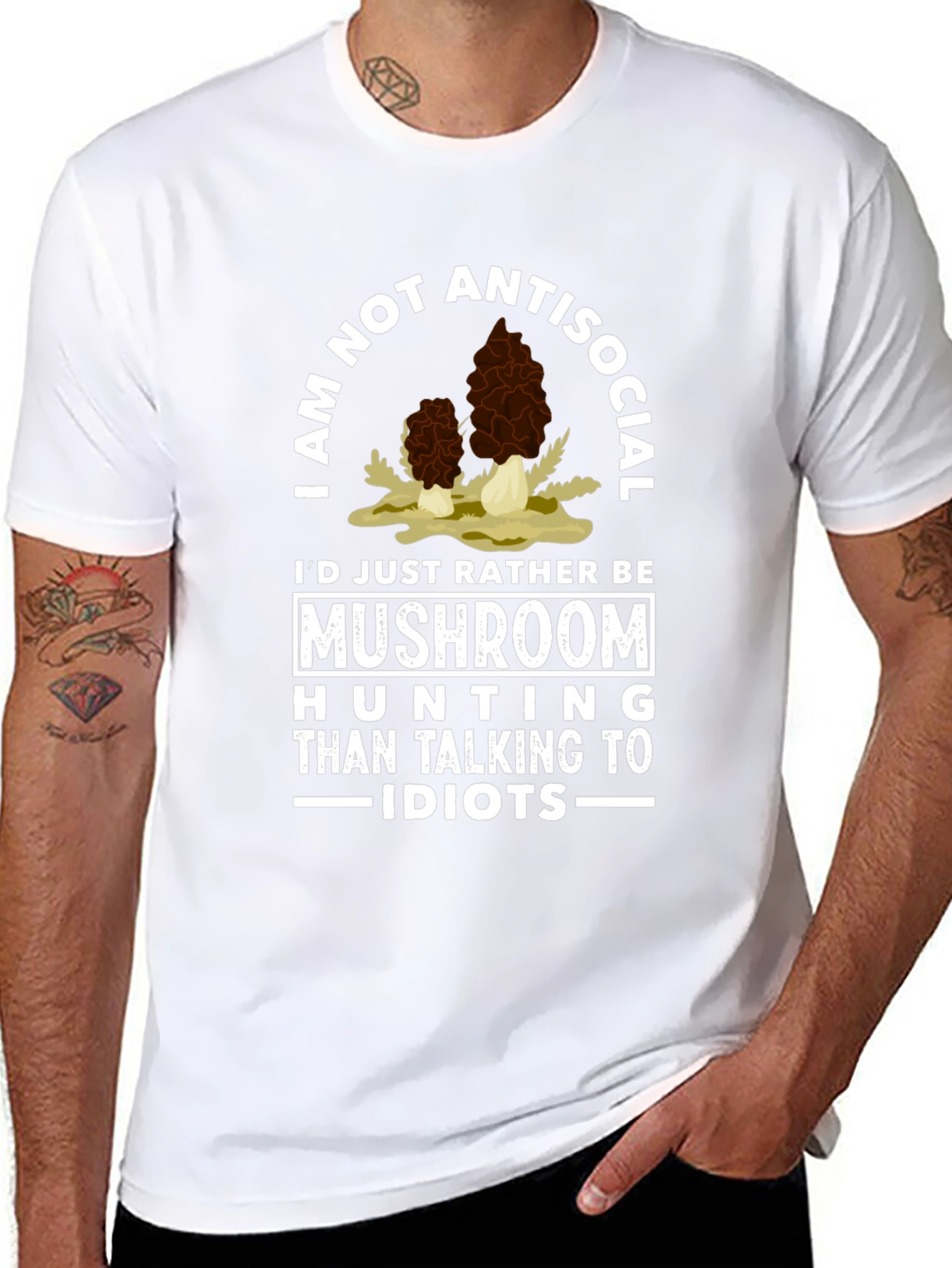 Black I'd Rather Be Mushroom Hunting T-Shirt view 8