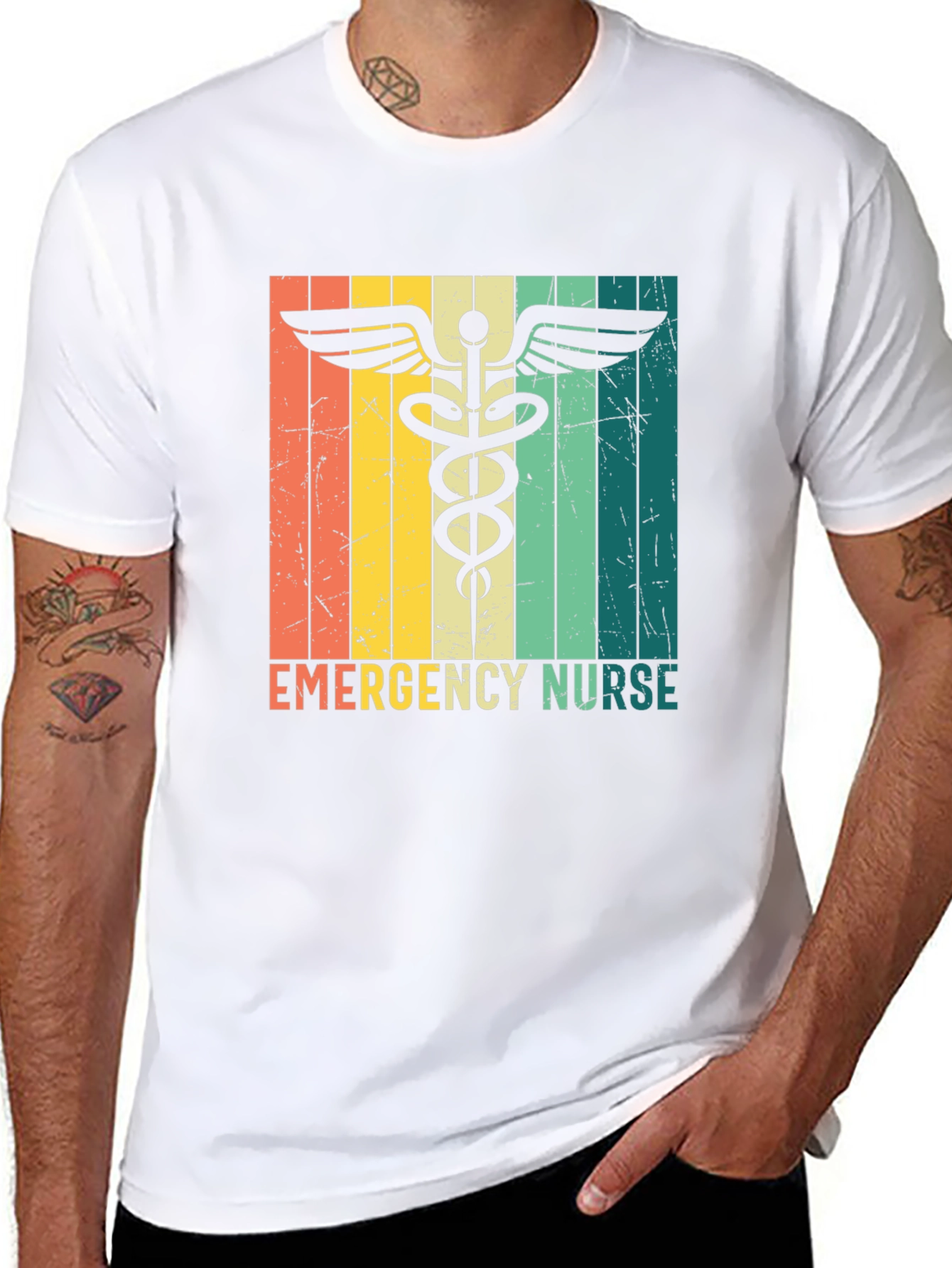 Black Emergency Nurse Retro T-Shirt view 8