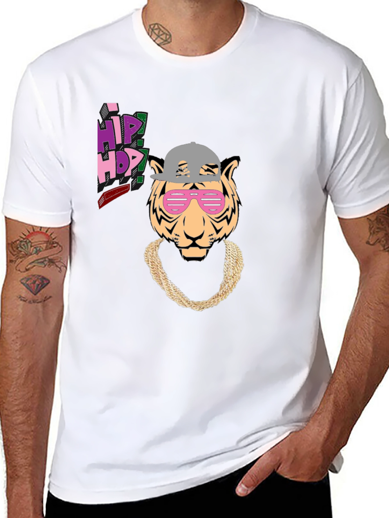 Black Hip Hop Tiger Graphic Tee - Black Cotton T-Shirt view 8