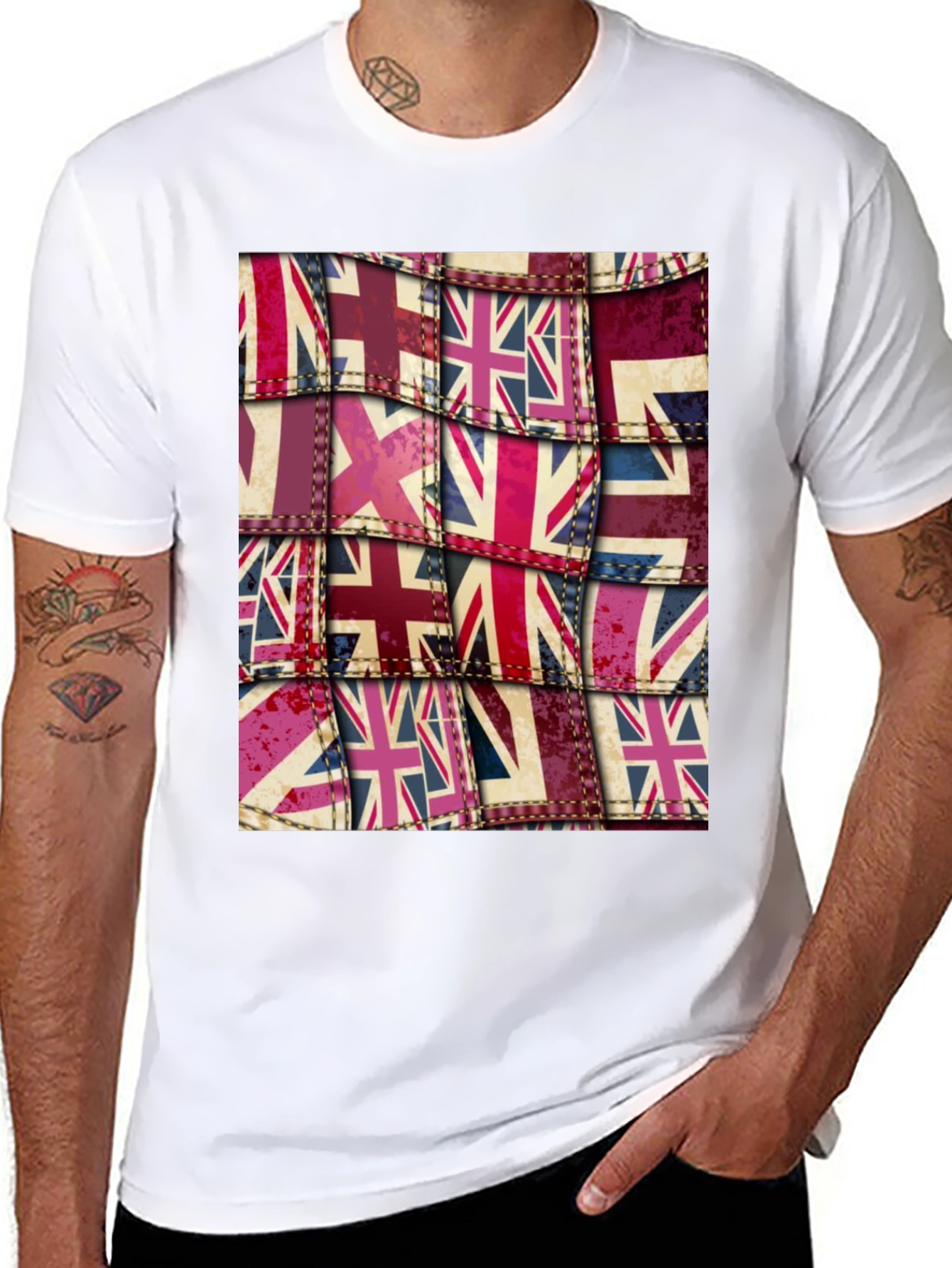 Black Union Jack Flag Patchwork Graphic Tee view 8