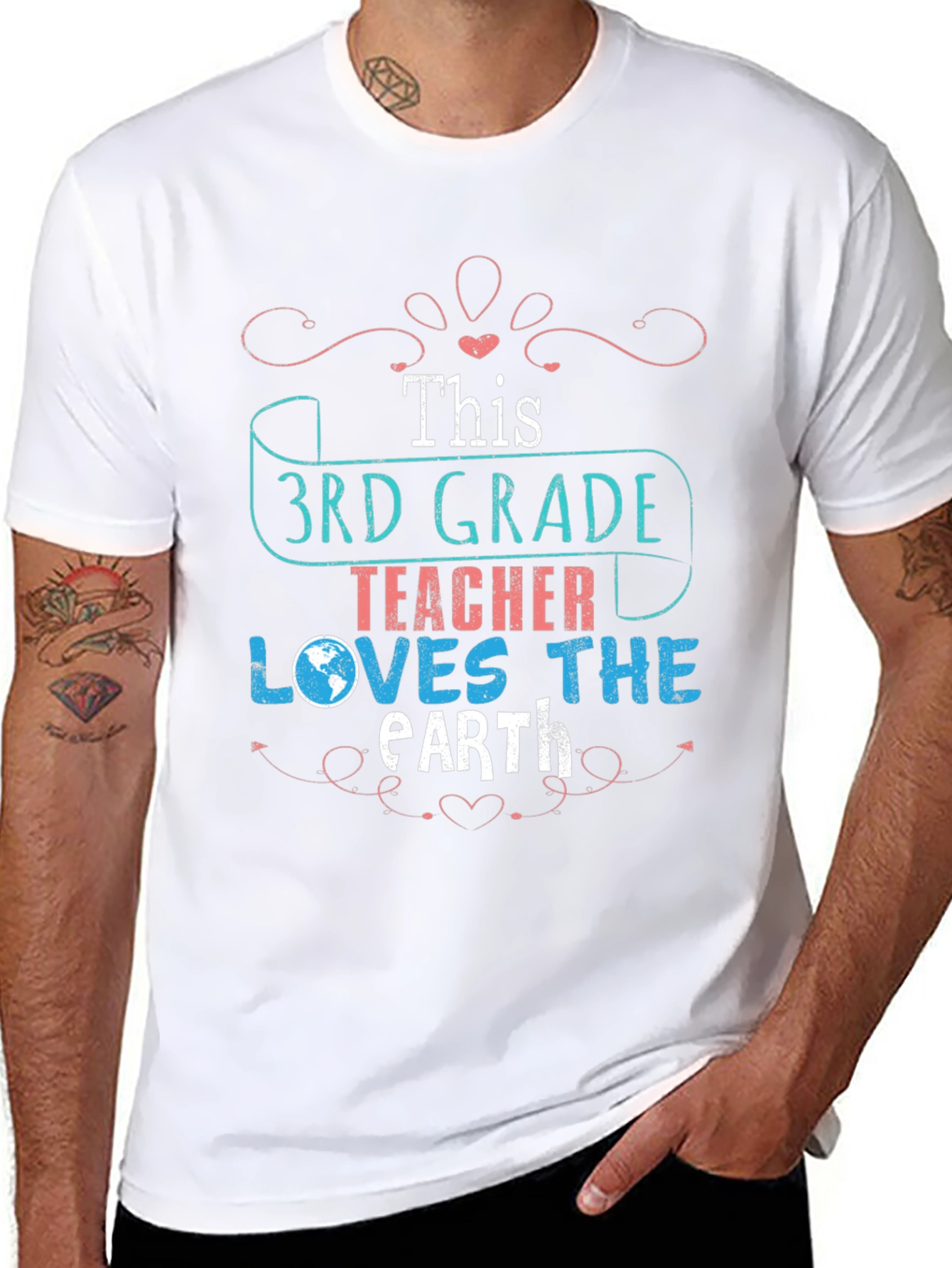 Black 3rd Grade Teacher Earth Day T-Shirt view 8
