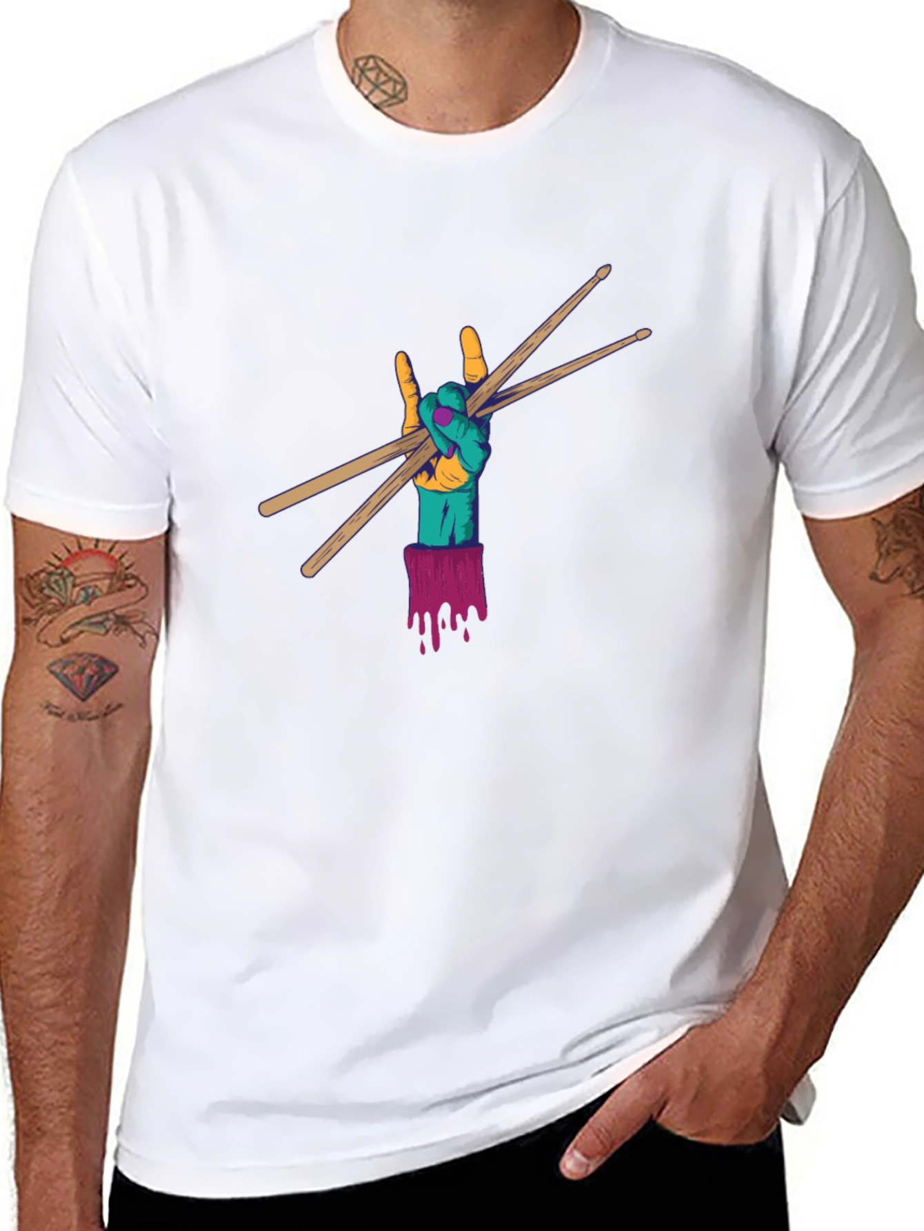 Black Rock Hand Drum Sticks Graphic Tee view 8