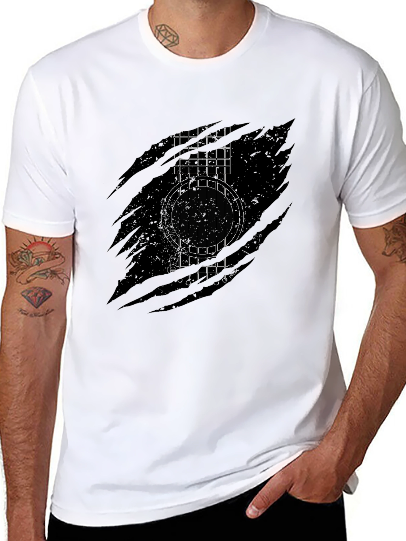 Black Guitar Graphic Black T-Shirt view 8