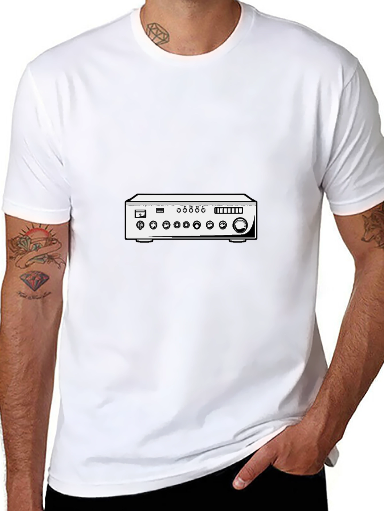 Black Vintage Receiver Graphic Tee - Retro Audio Shirt view 8