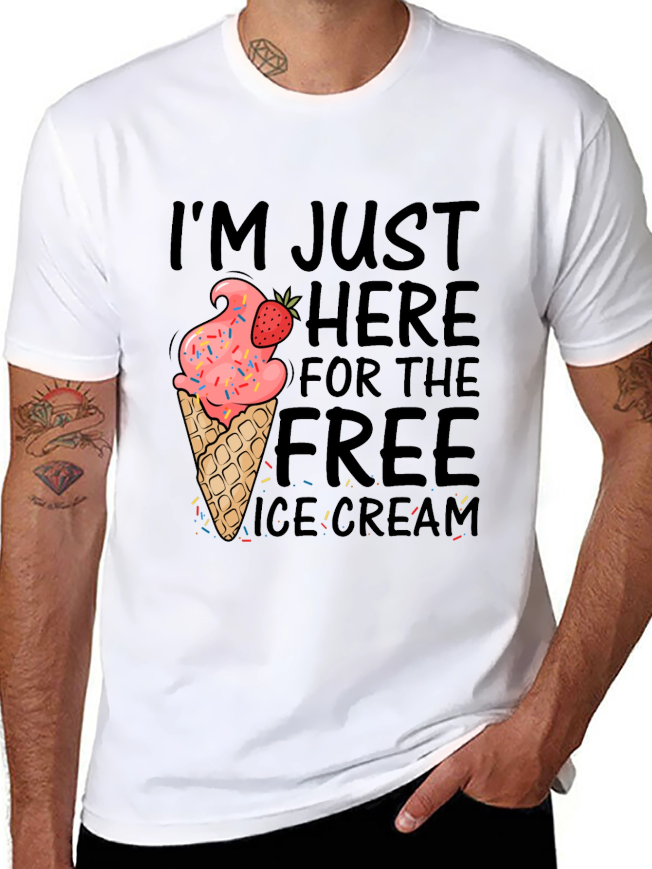 Black Free Ice Cream T-Shirt Funny Novelty Graphic Tee view 8