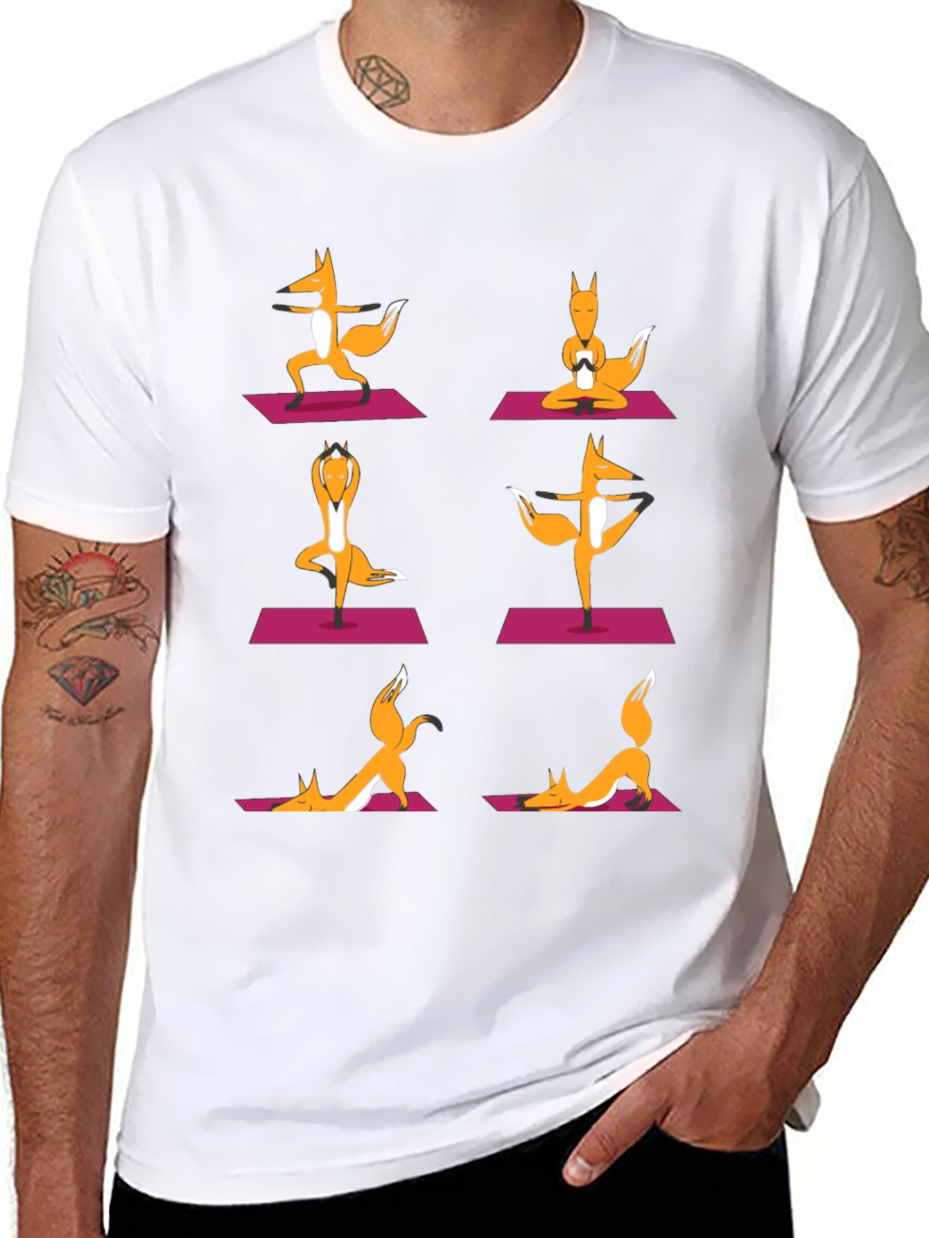 Black Yoga Foxes Graphic T-Shirt - Men's Black Tee view 8
