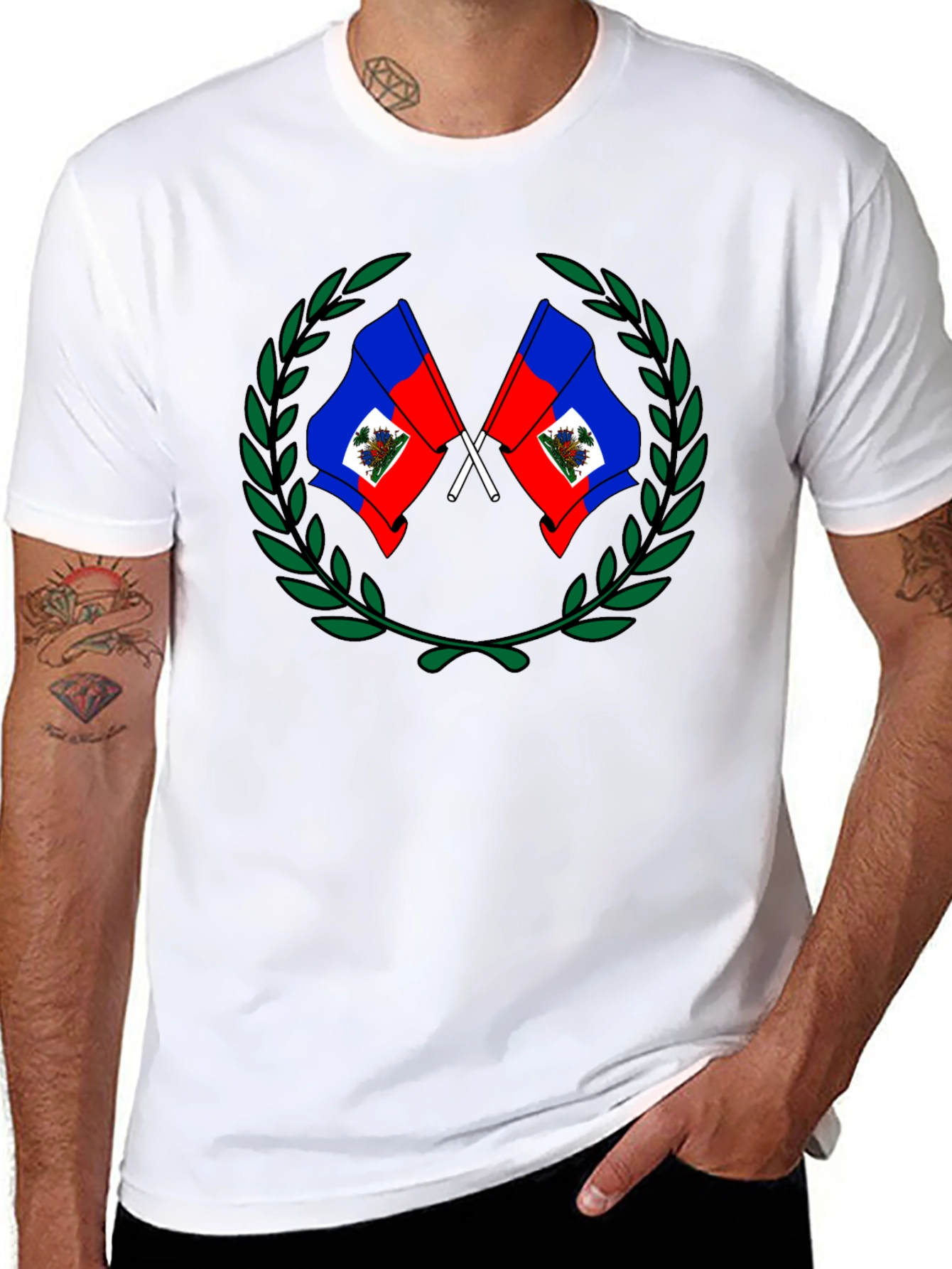Black Haiti Flag Crest Graphic T-Shirt view 8