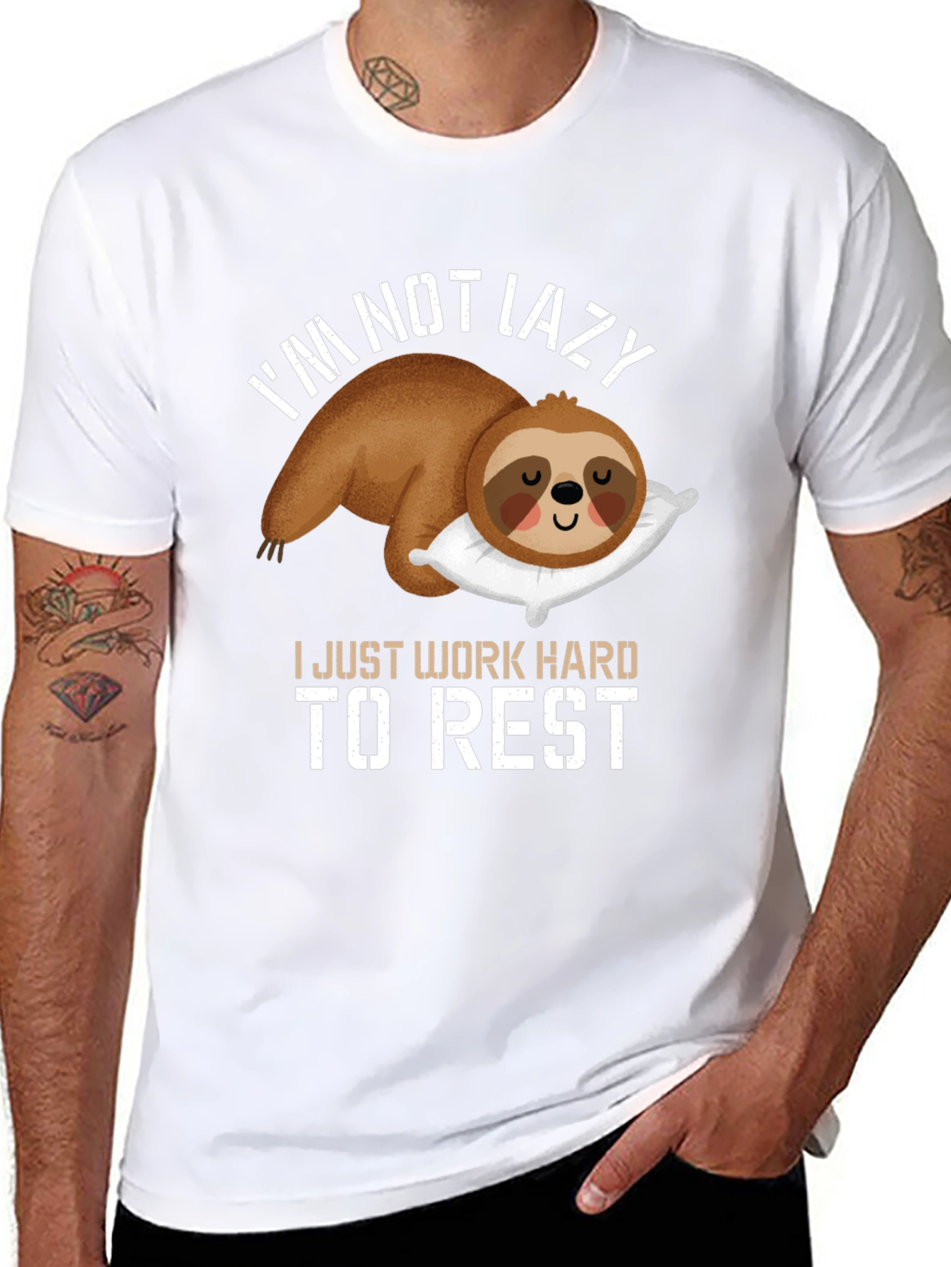 Black Funny Sloth T-Shirt - I Work Hard To Rest view 8