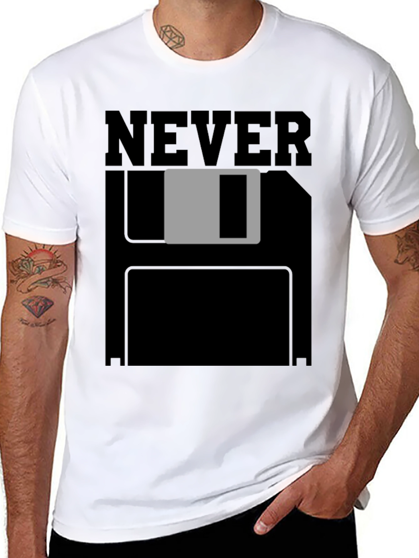 Black Never Save Floppy Disk T-Shirt - Black view 8