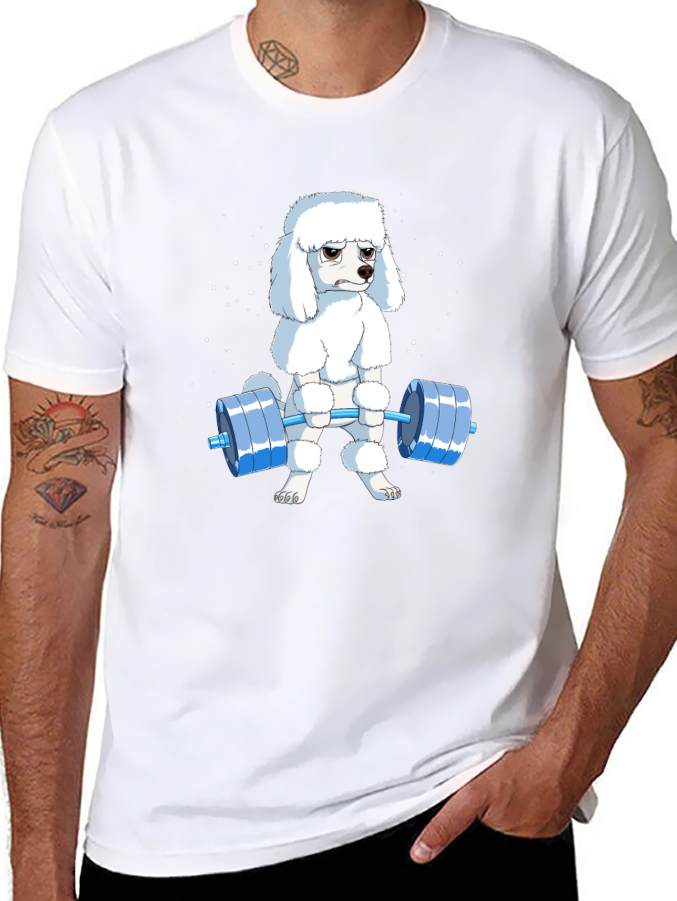 Black Poodle Lifting Weights Graphic T-Shirt - Black view 8