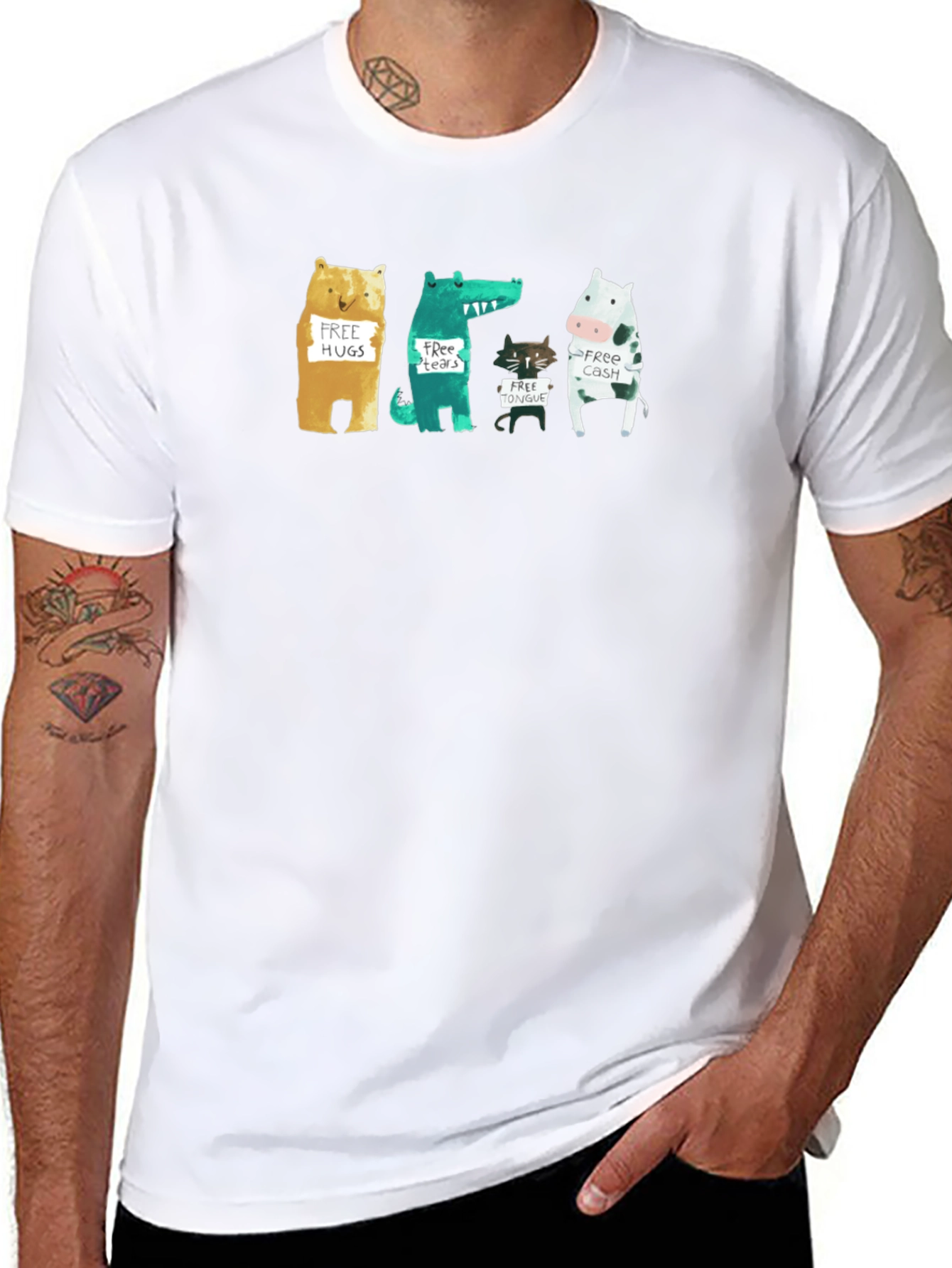 Black Animal Humor Graphic Tee - Free Hugs, Tears, Tongue, Cash! view 8