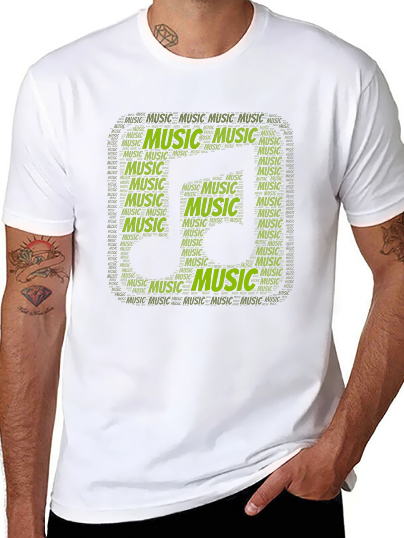Black Music Note Word Art Graphic Black T-Shirt view 8