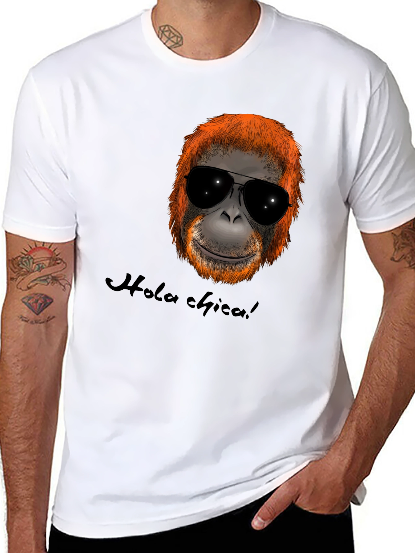 Black Cool Orangutan Sunglasses T-Shirt - Hola Chica! view 8