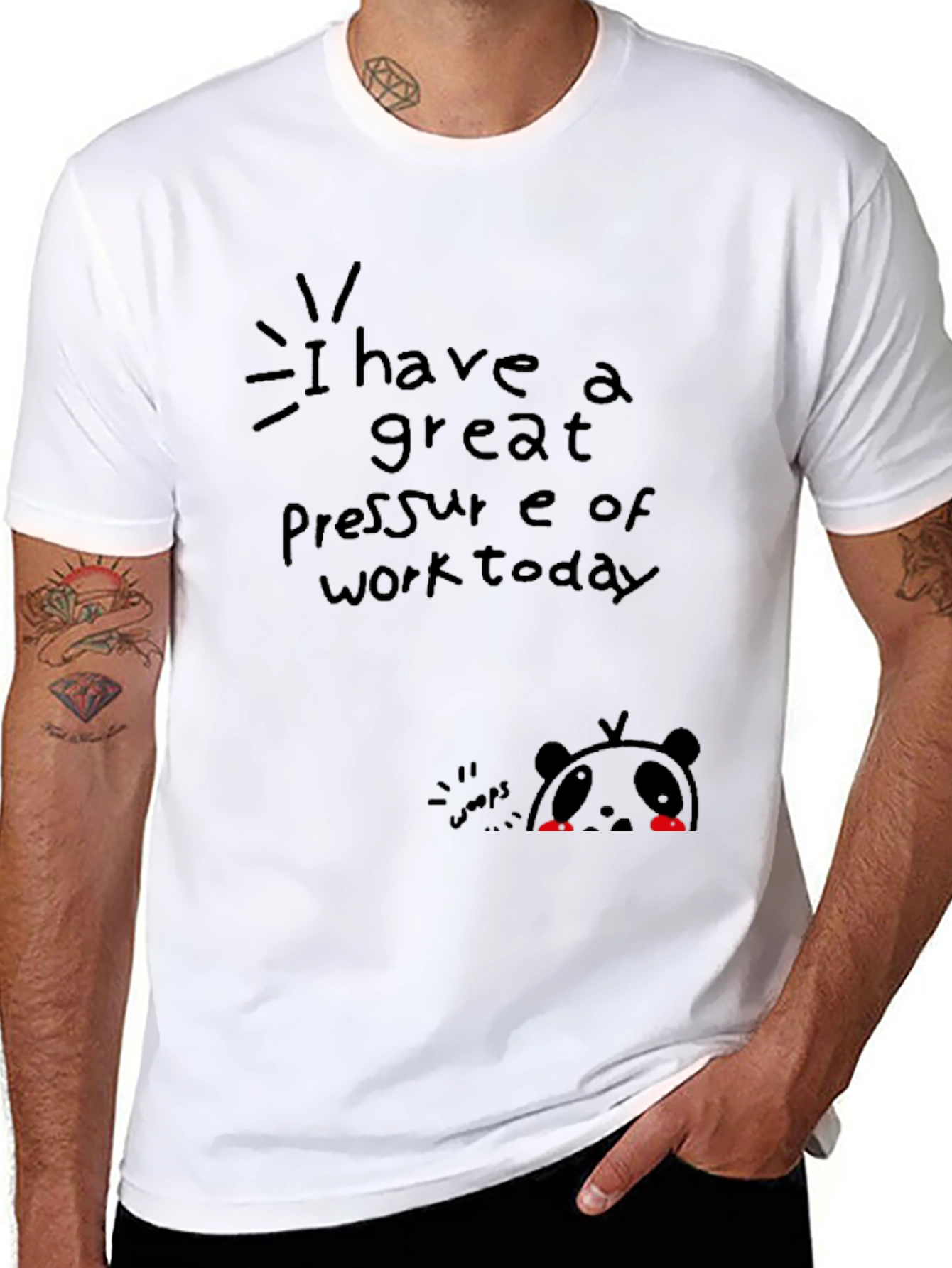 Black Funny Panda Graphic Tee - 'Pressure of Work Today' Black T-Shirt view 8