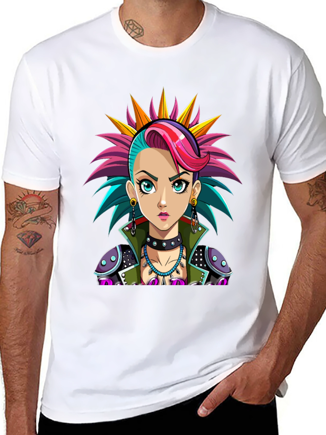 Black Punk Rock Girl T-Shirt - Unique Graphic Tee view 8