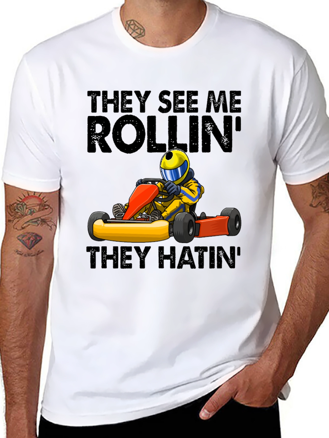 Black They See Me Rollin' T-Shirt - Funny Kart Racing Tee view 8