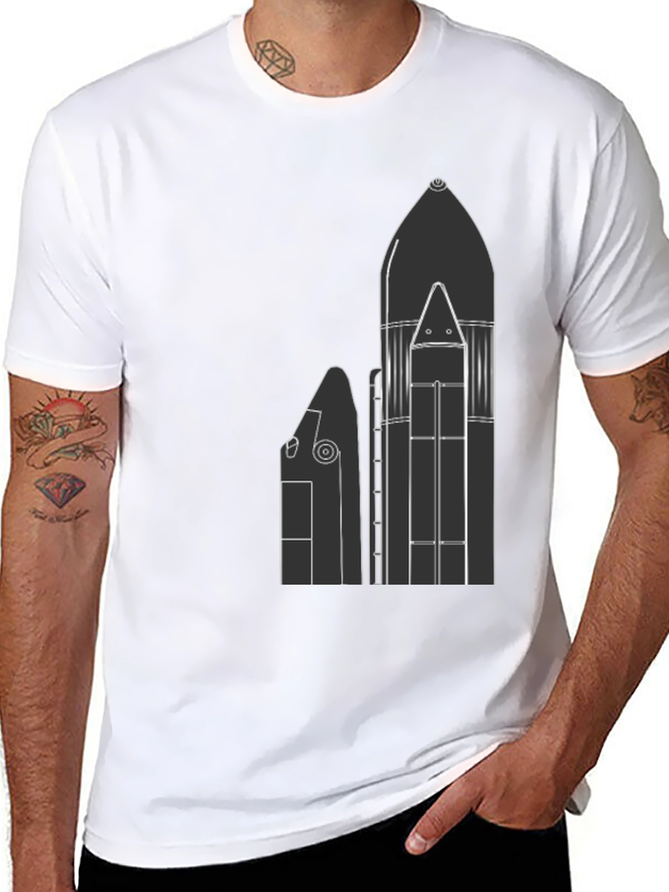 Black Space Shuttle T-Shirt - Black, Graphic Print view 8