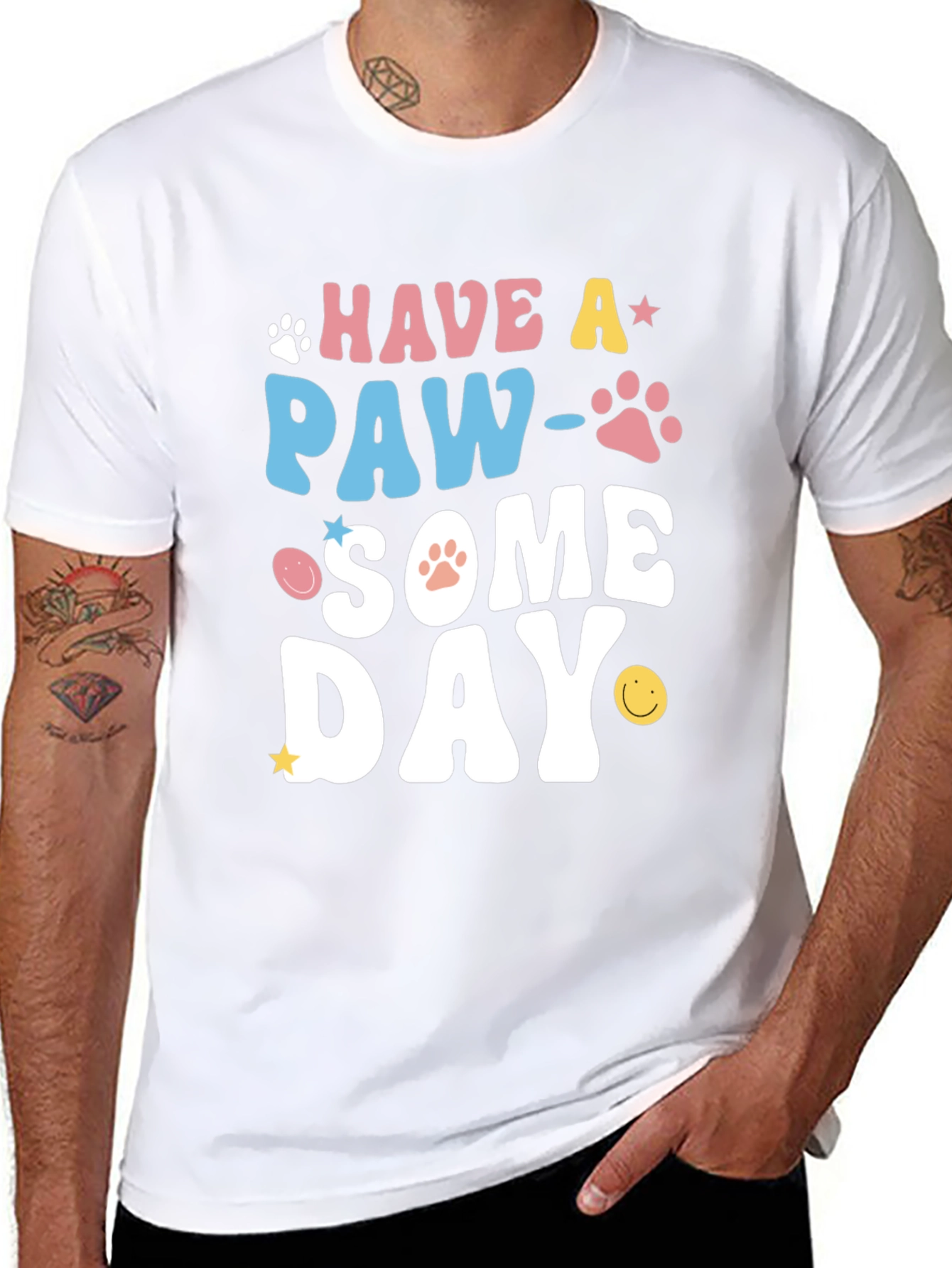 Black Paw-Some Day Graphic Tee - Novelty Print T-Shirt view 8