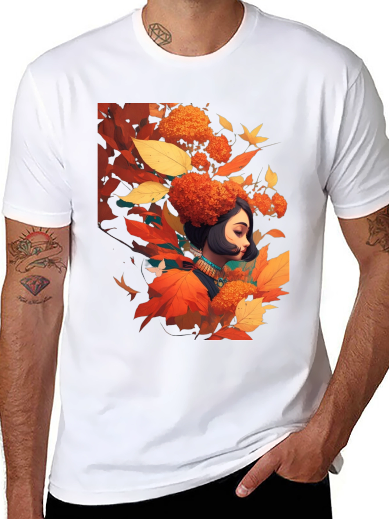 Black Autumnal Woman Graphic Black Tee view 8