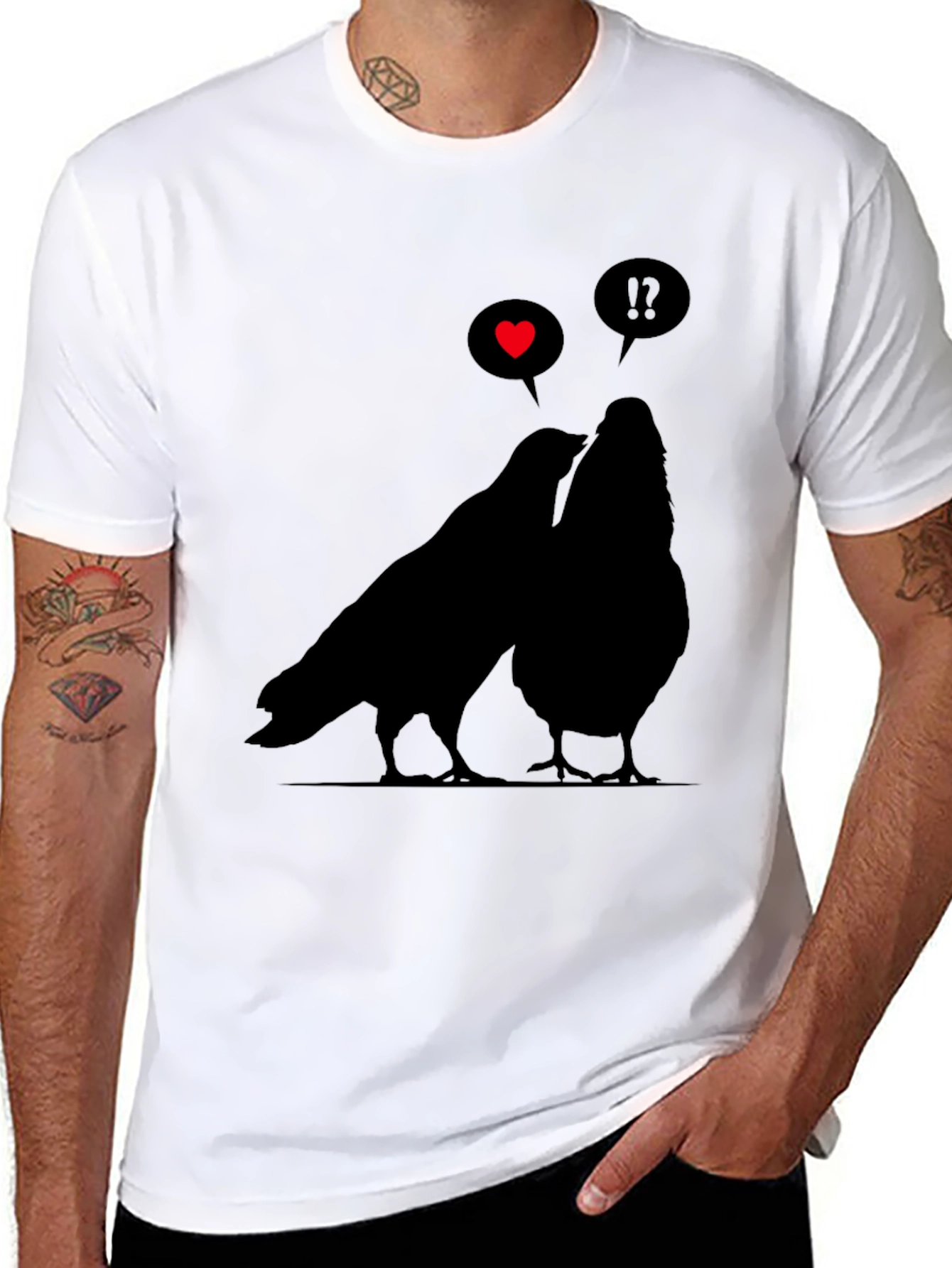 Black Romantic Birds Graphic Tee - Soft Black Cotton view 8