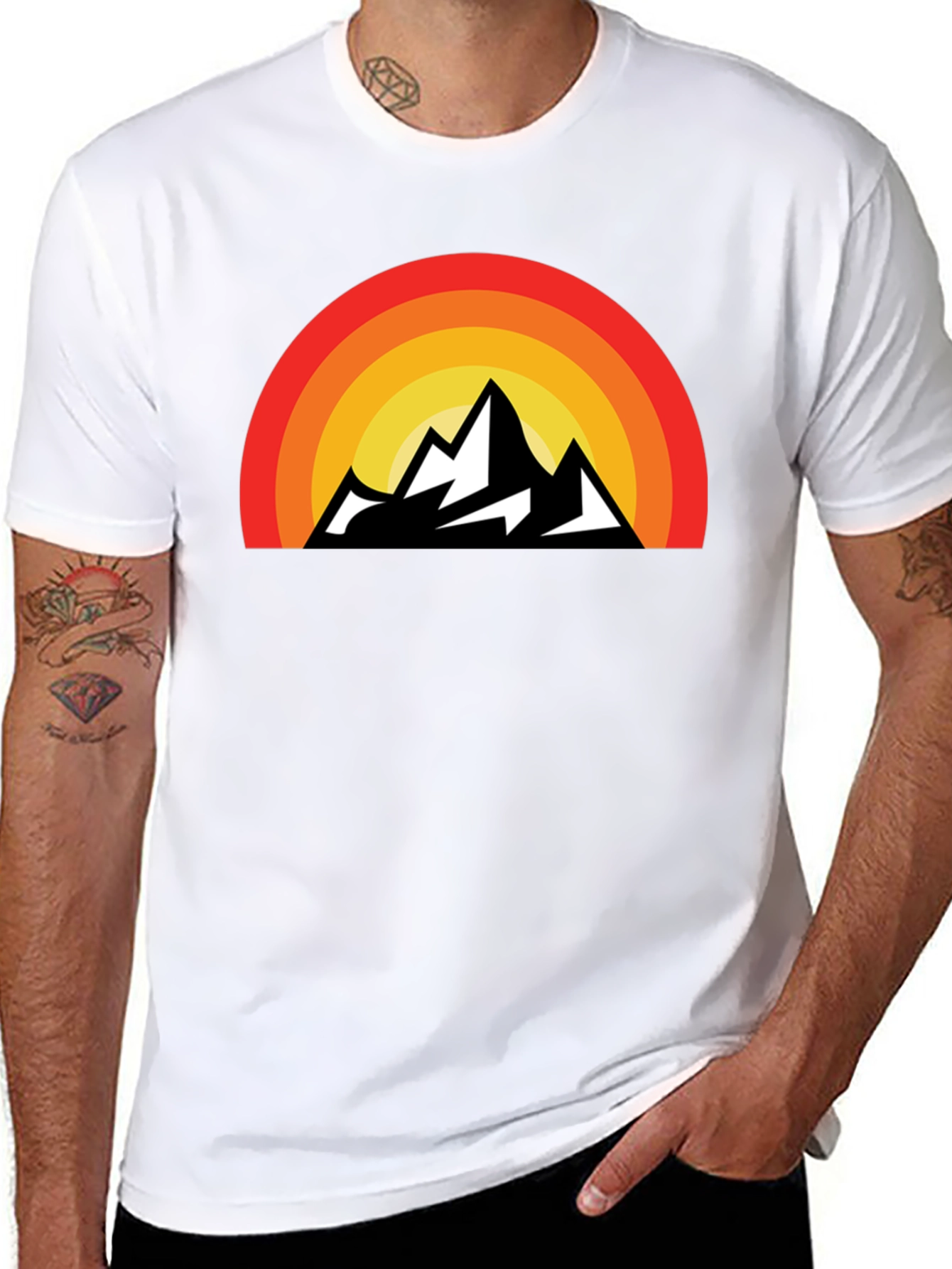 Black Retro Mountain Sunset Graphic Tee view 8