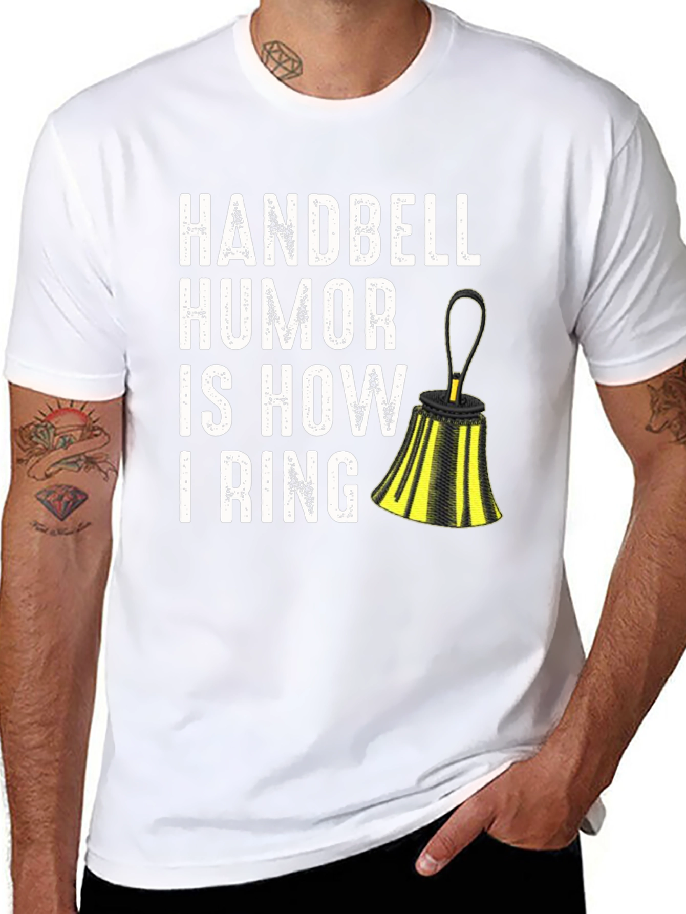 Black Handbell Humor T-Shirt - 'I Ring' Design view 8