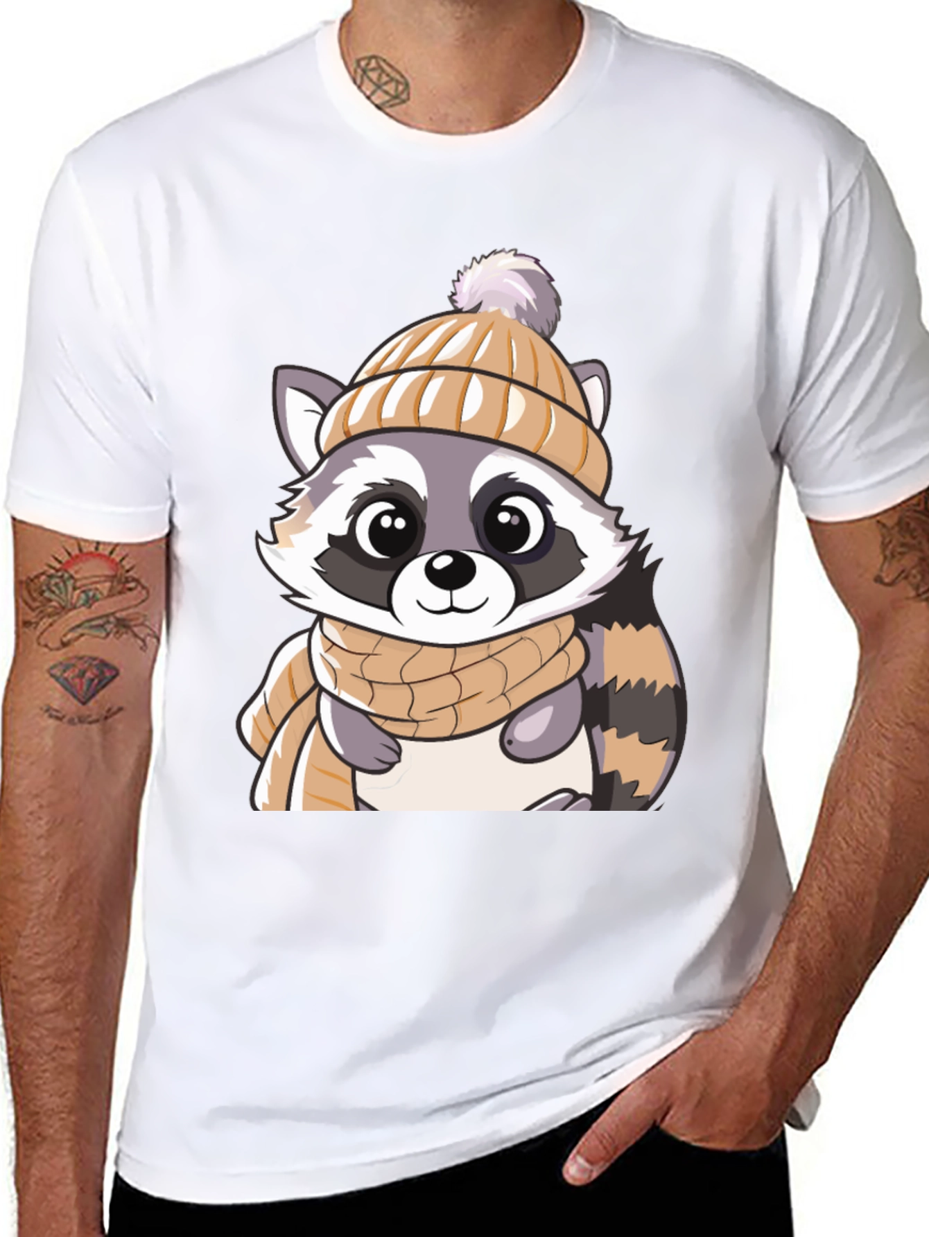 Black Cute Raccoon Graphic Tee view 8