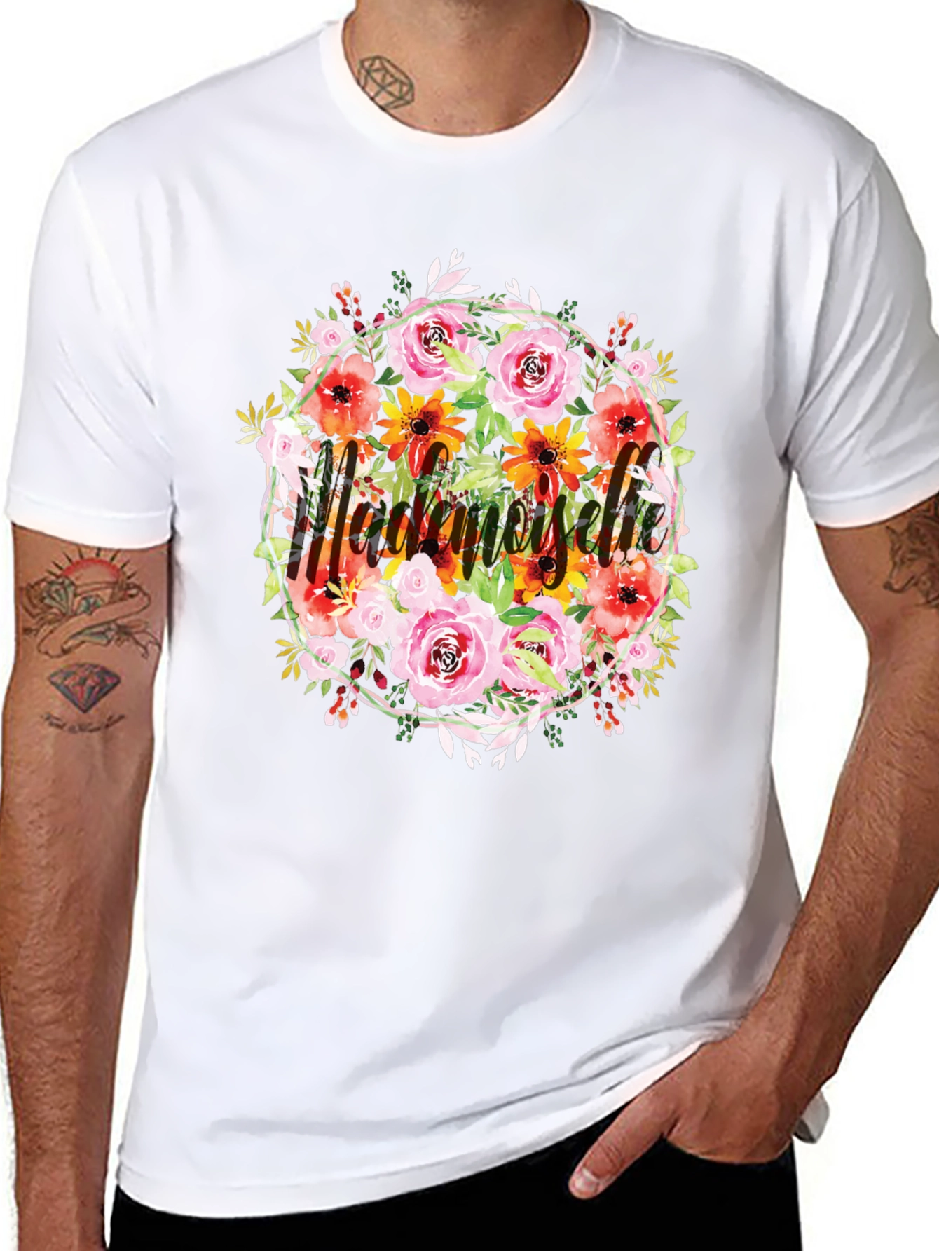 Black Floral Mademoiselle T-Shirt - Stylish Black Tee view 8