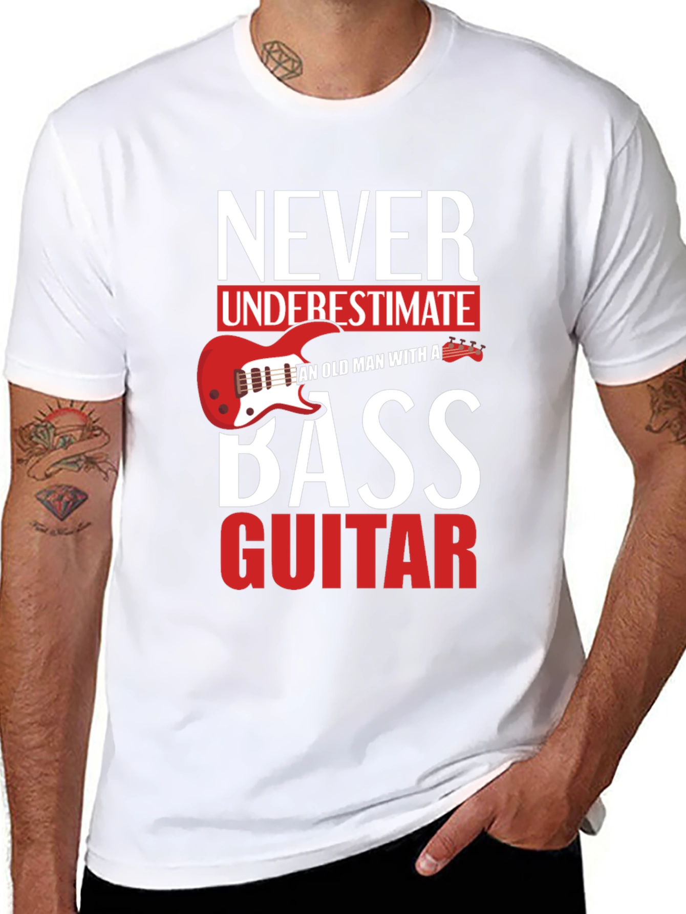 Black Never Underestimate Old Man With a Bass Guitar T-Shirt view 8
