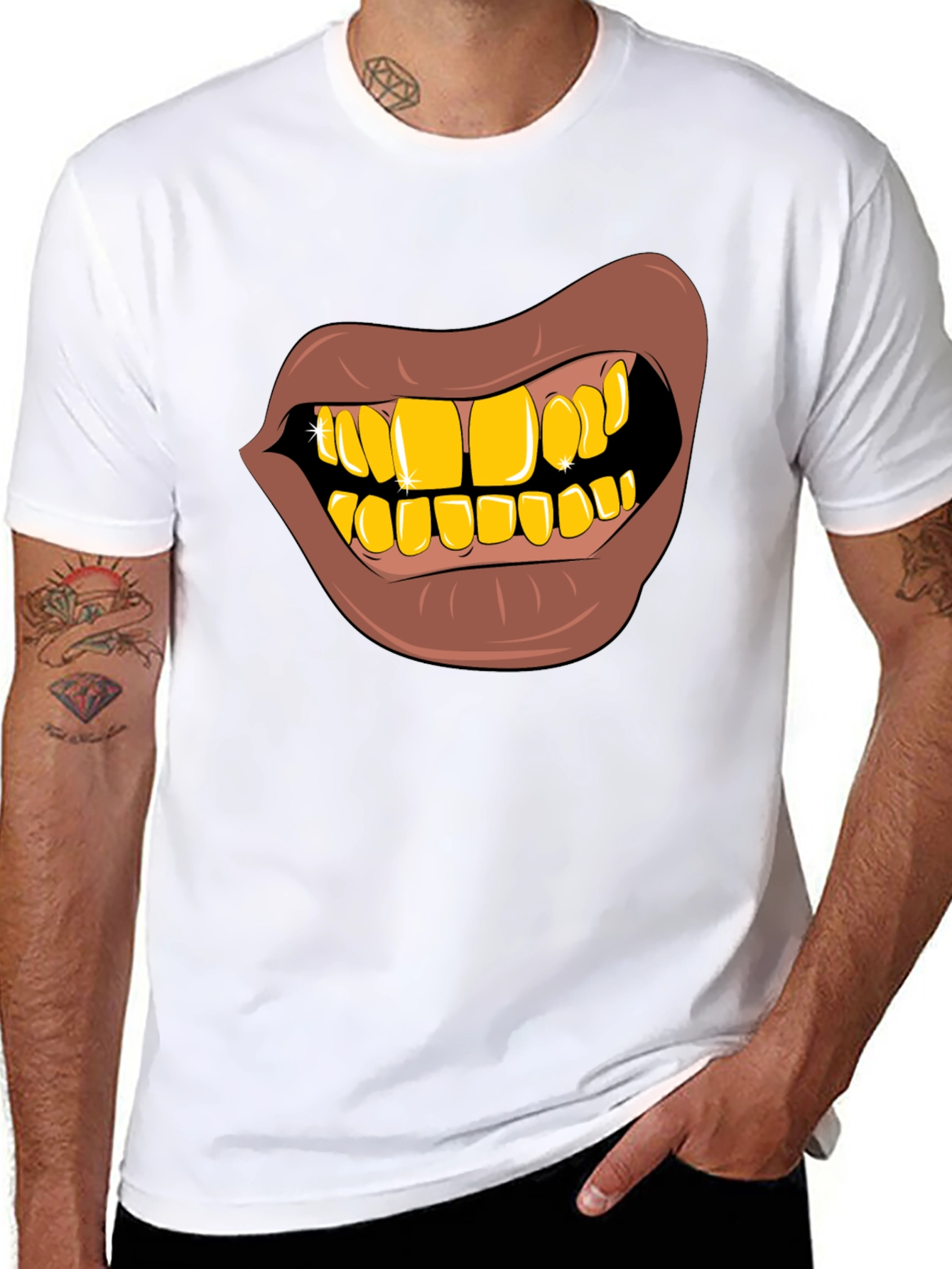 Black Gold Teeth Graphic T-Shirt - Novelty Style view 8