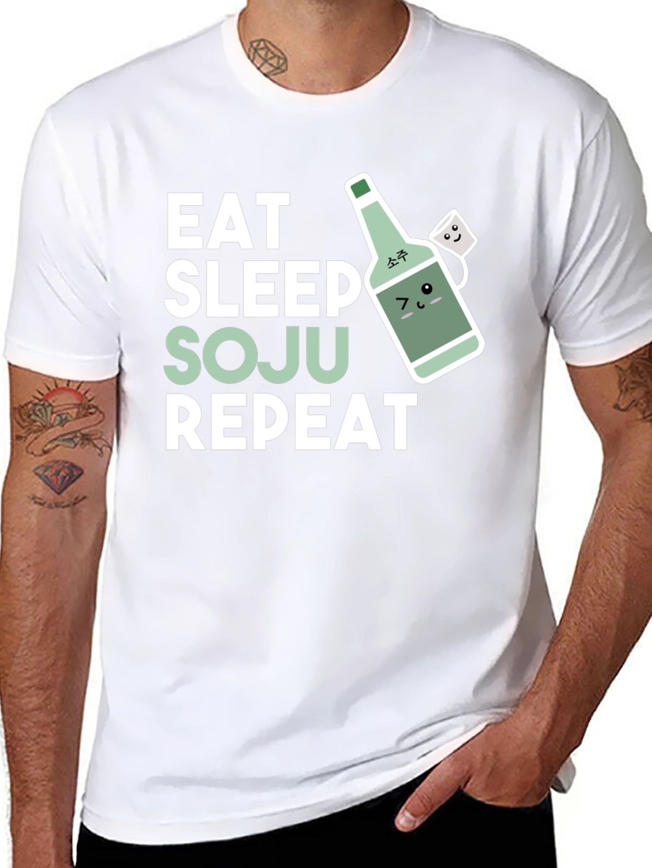 Black Eat Sleep Soju Repeat T-Shirt - Funny Korean Drinking Tee view 8