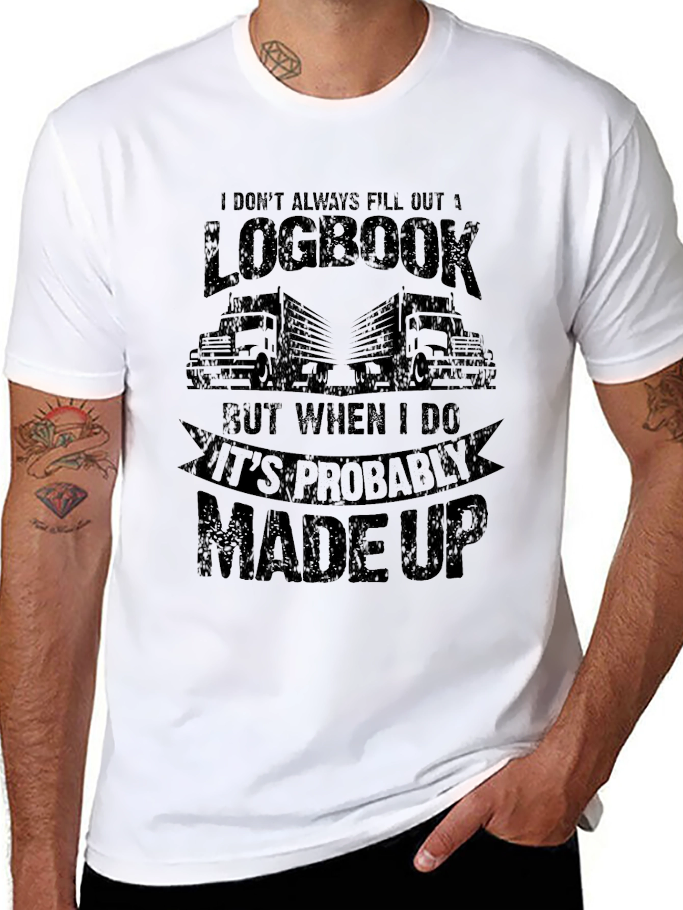 Black Funny Trucker Logbook T-Shirt view 8