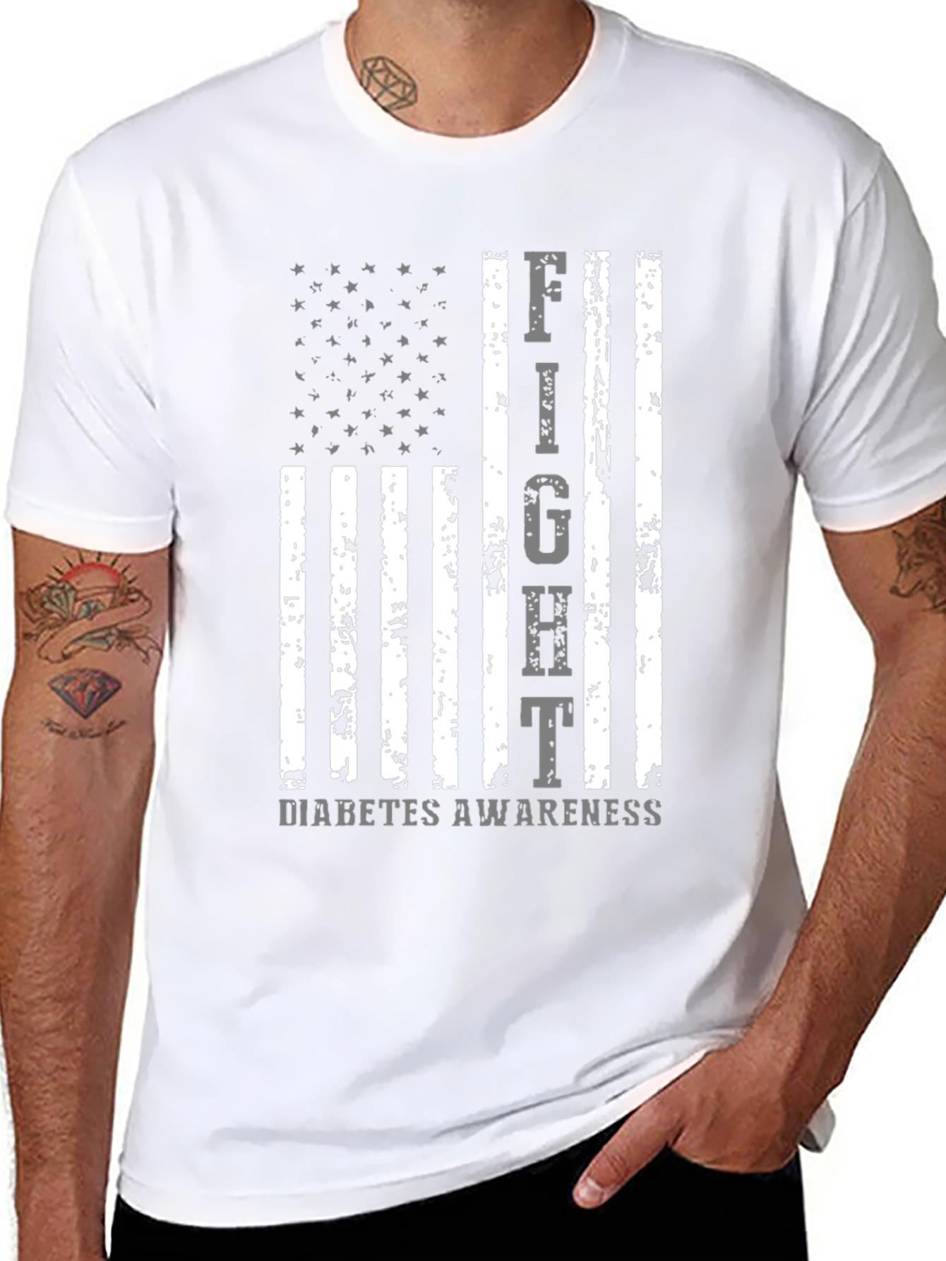 Black Fight Diabetes Awareness American Flag T-Shirt view 8