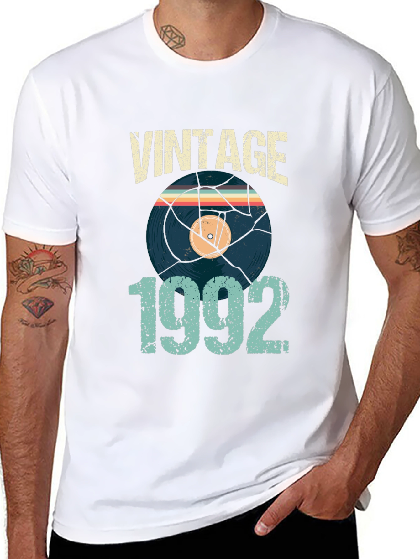 Black Vintage 1992 Vinyl Record T-Shirt view 8