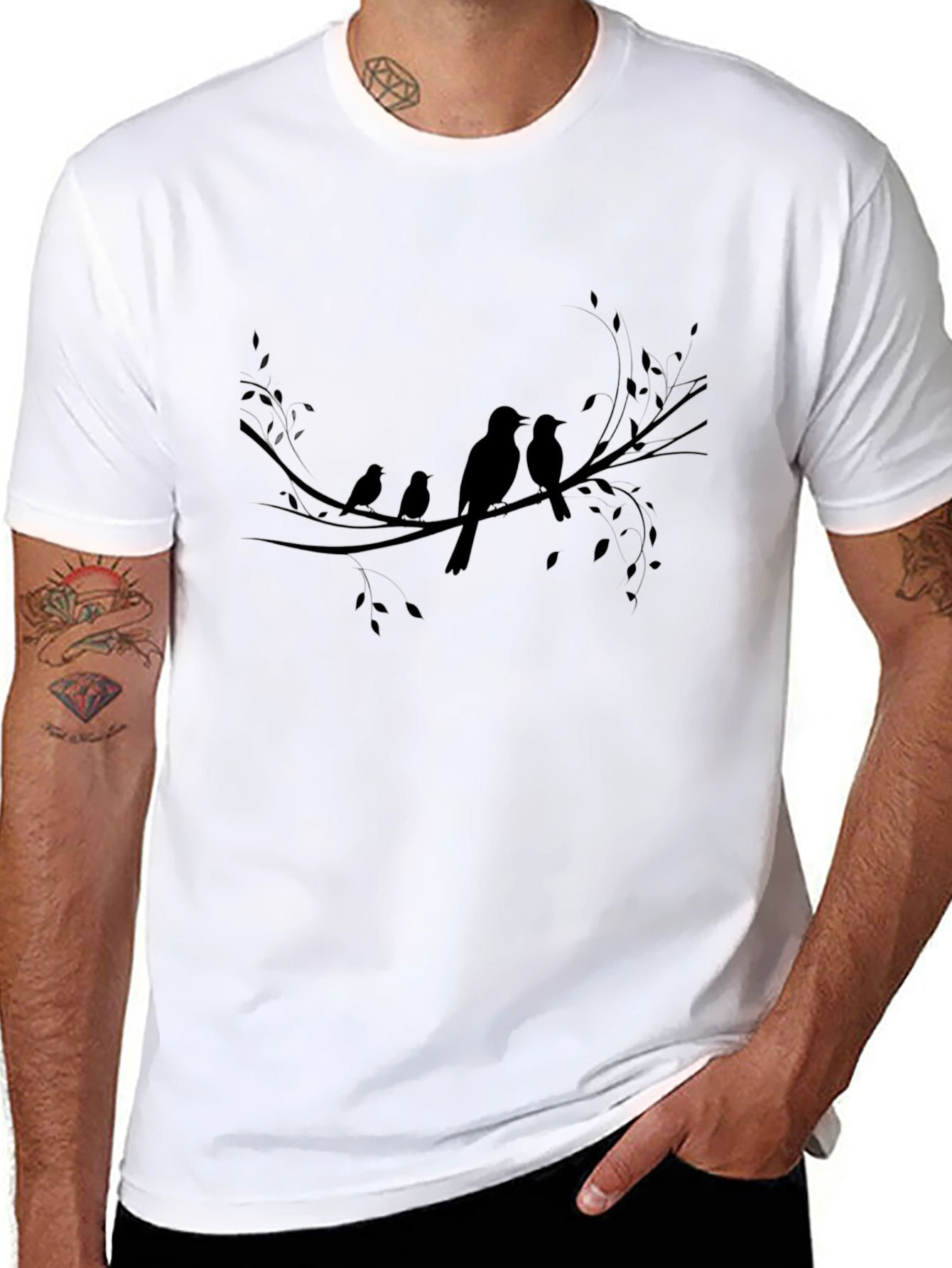 Bird Branch Graphic Tee - Black Casual Comfort - 8