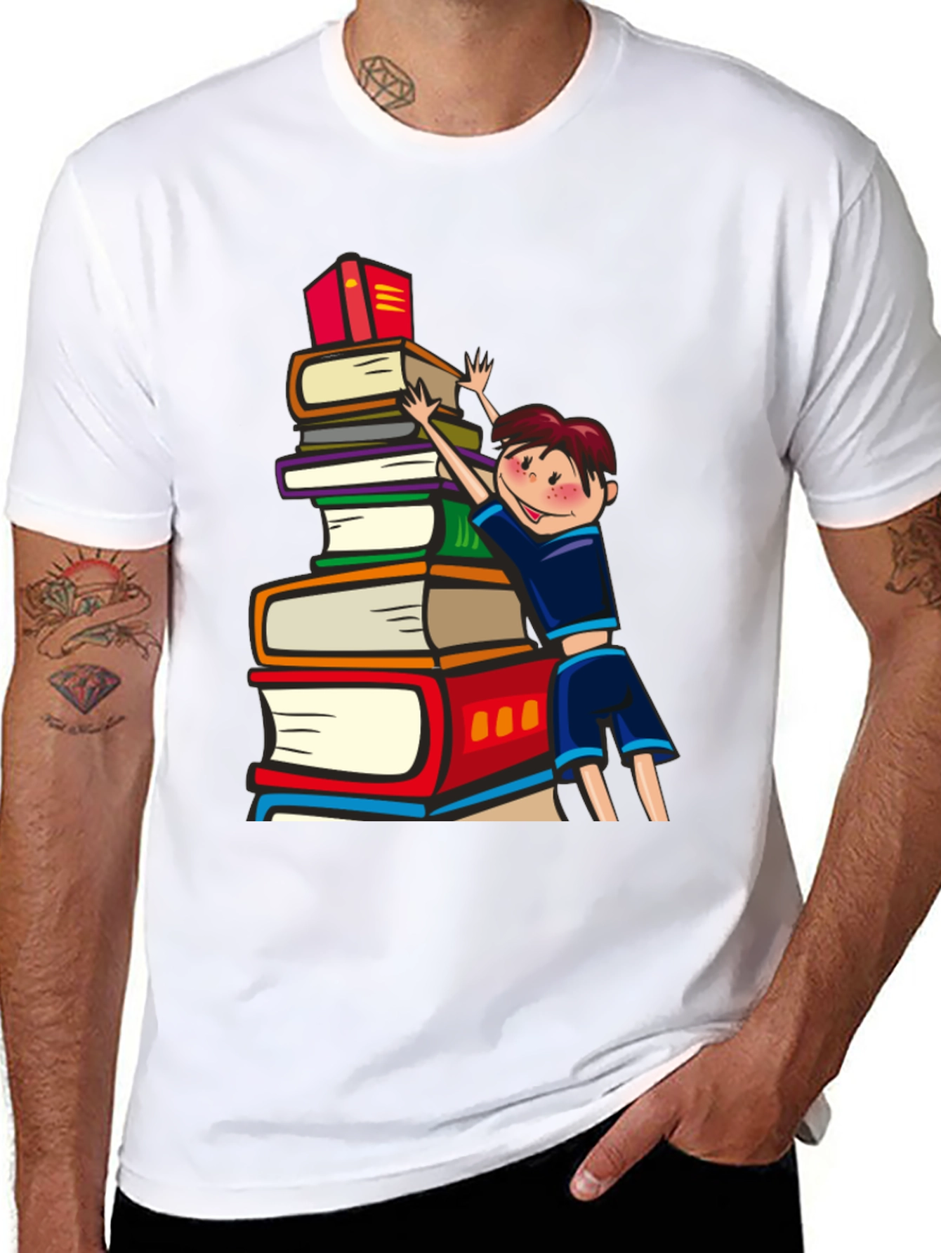 Black Book Lover T-Shirt: Boy Climbing Books view 8