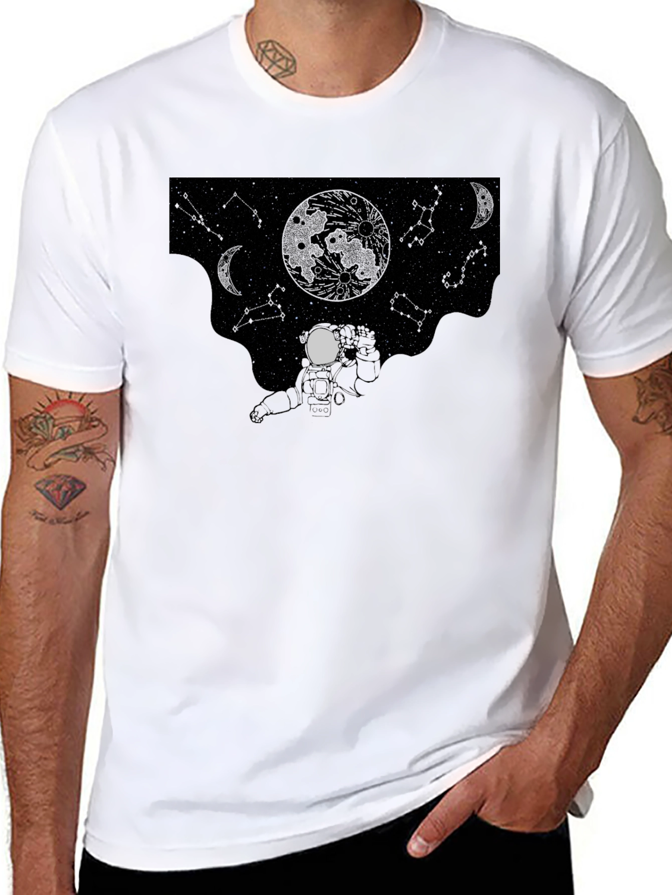 Black Astronaut Moonscape Black T-Shirt view 8