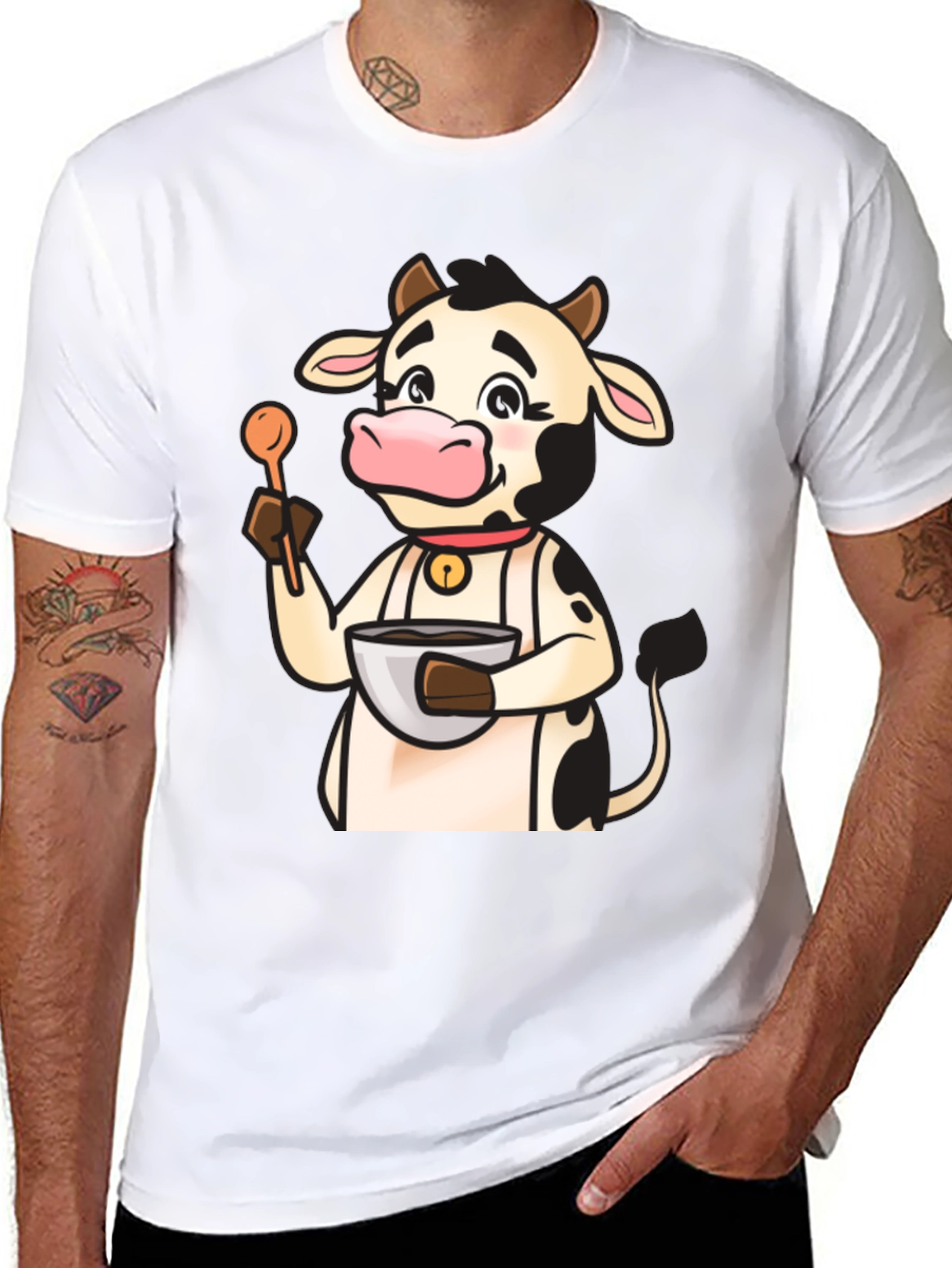 Black Cow Chef T-Shirt - Cute Cartoon Cooking Tee view 8