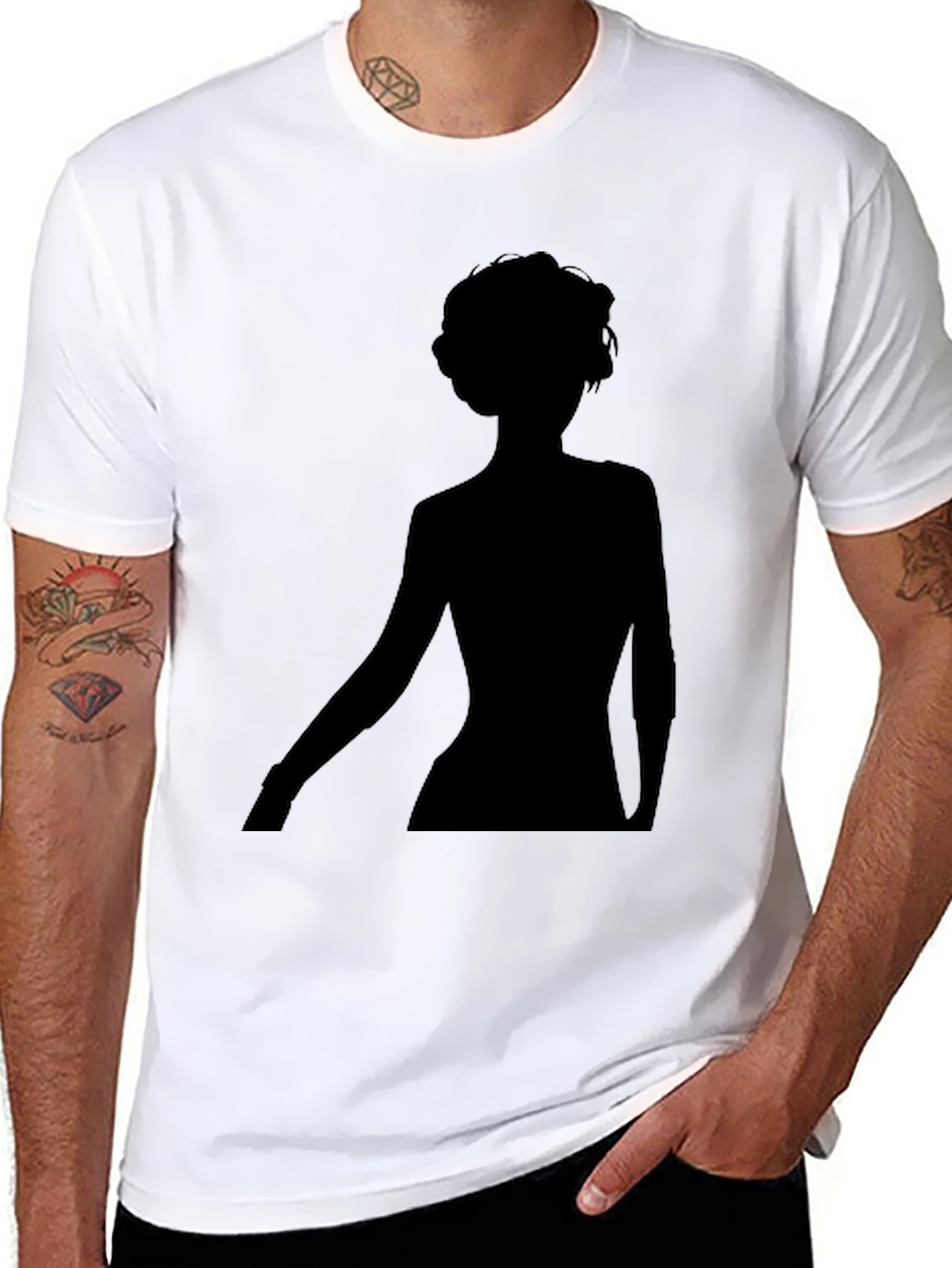 Black Silhouette Woman Black T-Shirt - Modern Casual Tee view 8
