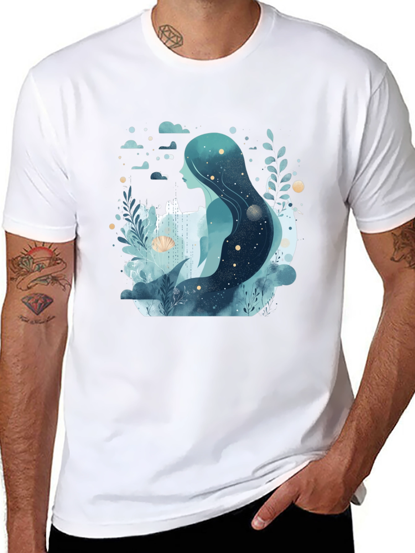 Black Celestial Mermaid Graphic Tee - Black view 8