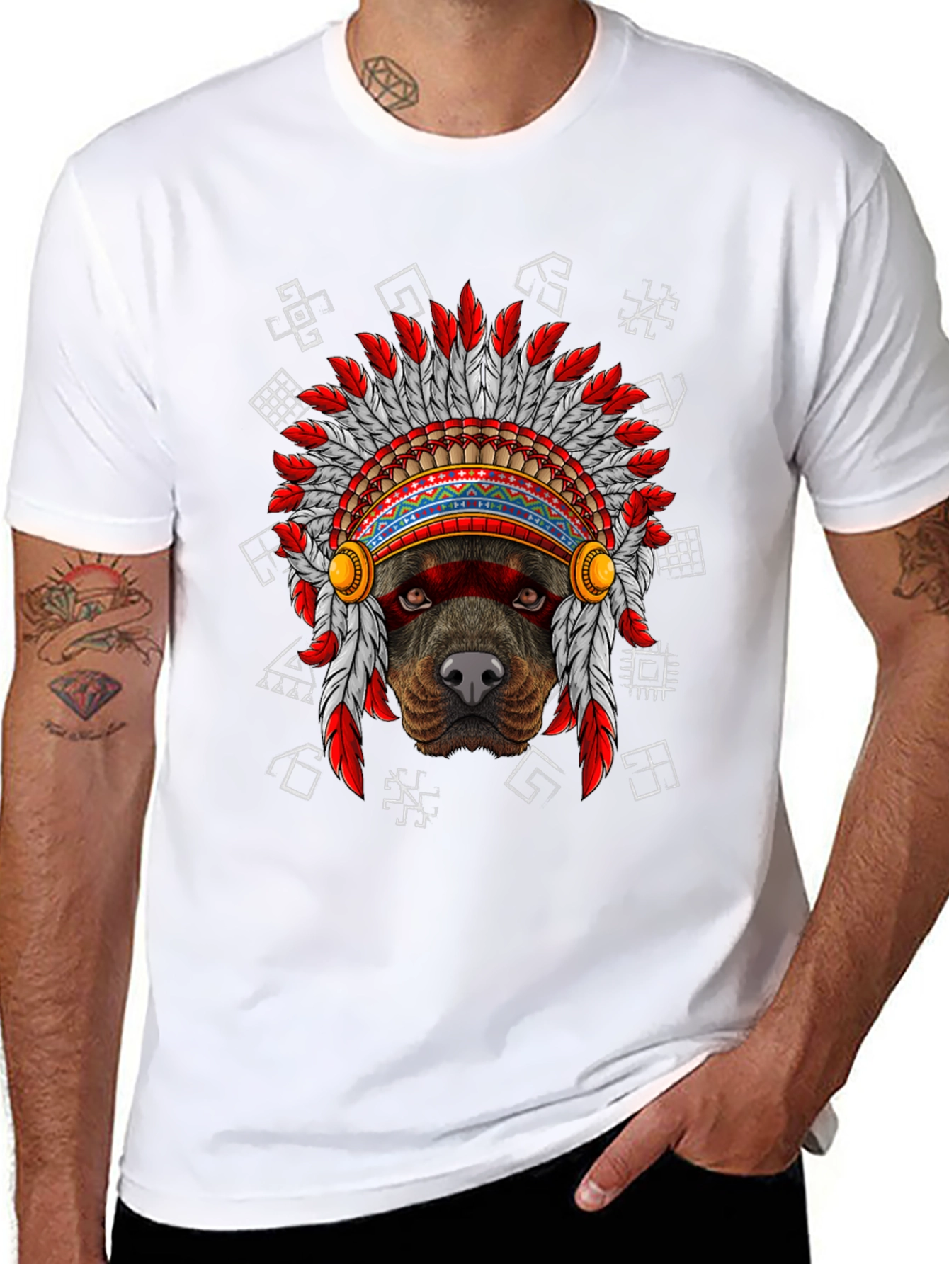 Black Dog in Headdress Graphic Tee - Novelty Dog Lover Shirt view 8