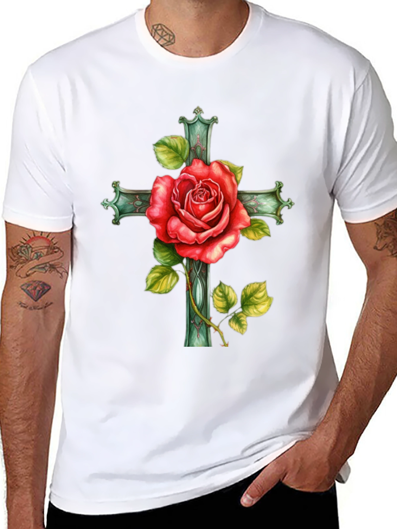 Black Rose Cross Graphic Tee - Stylish Black T-Shirt view 8